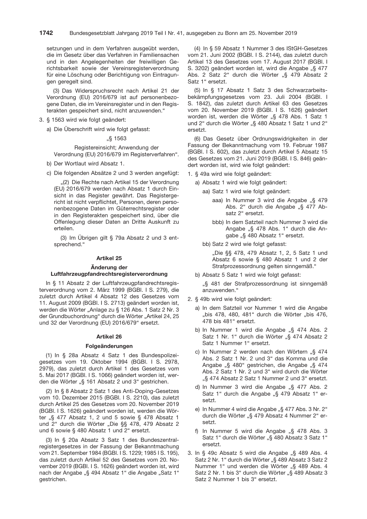 BGBl. 2019, Seite 1742 — Originalseite als Abbildung