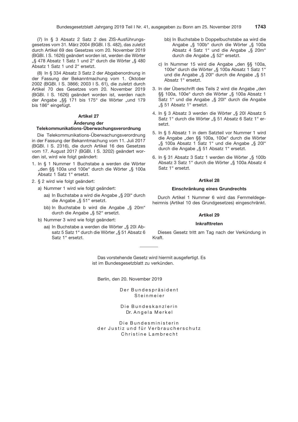 BGBl. 2019, Seite 1743 — Originalseite als Abbildung