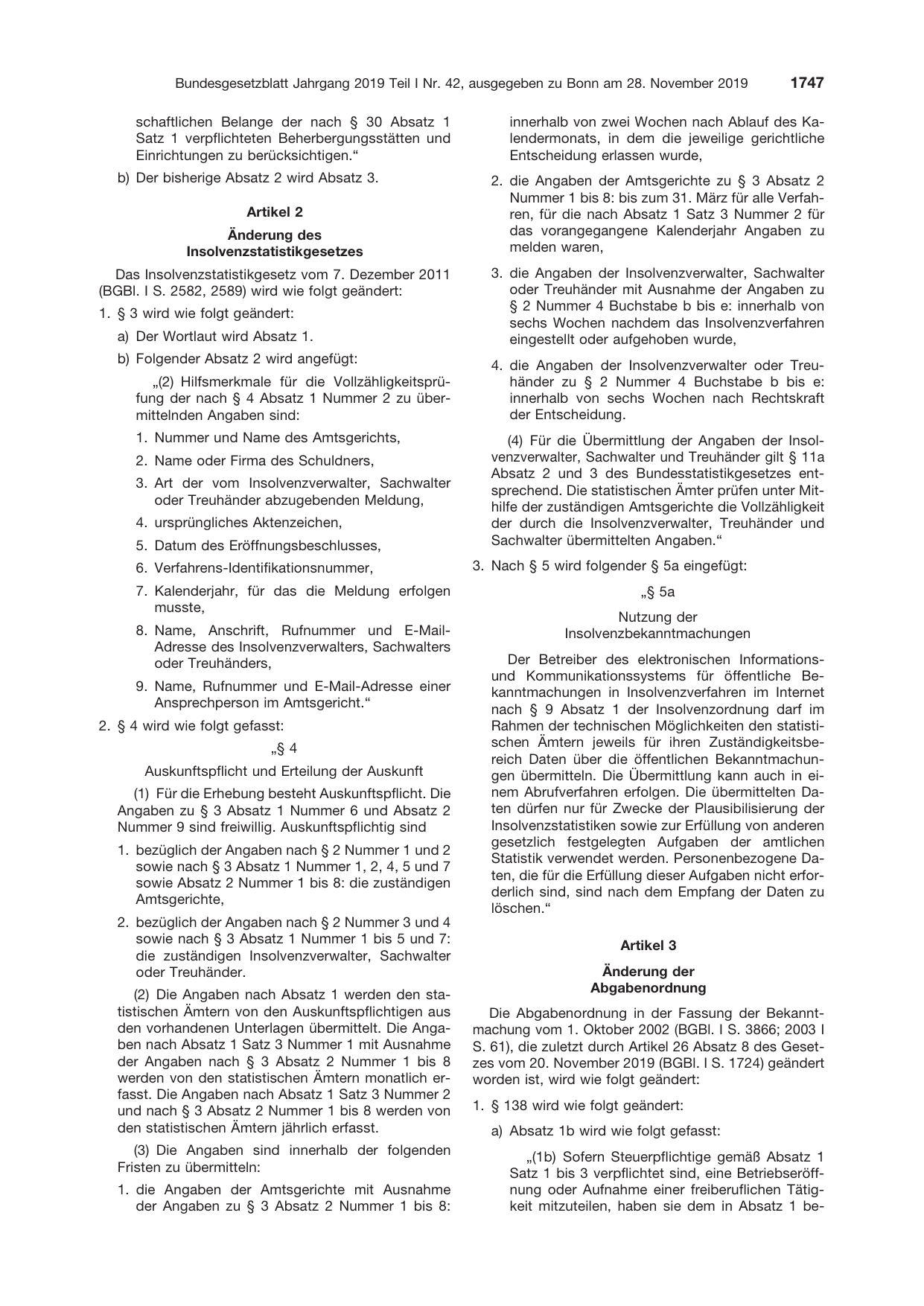 BGBl. 2019, Seite 1747 — Originalseite als Abbildung