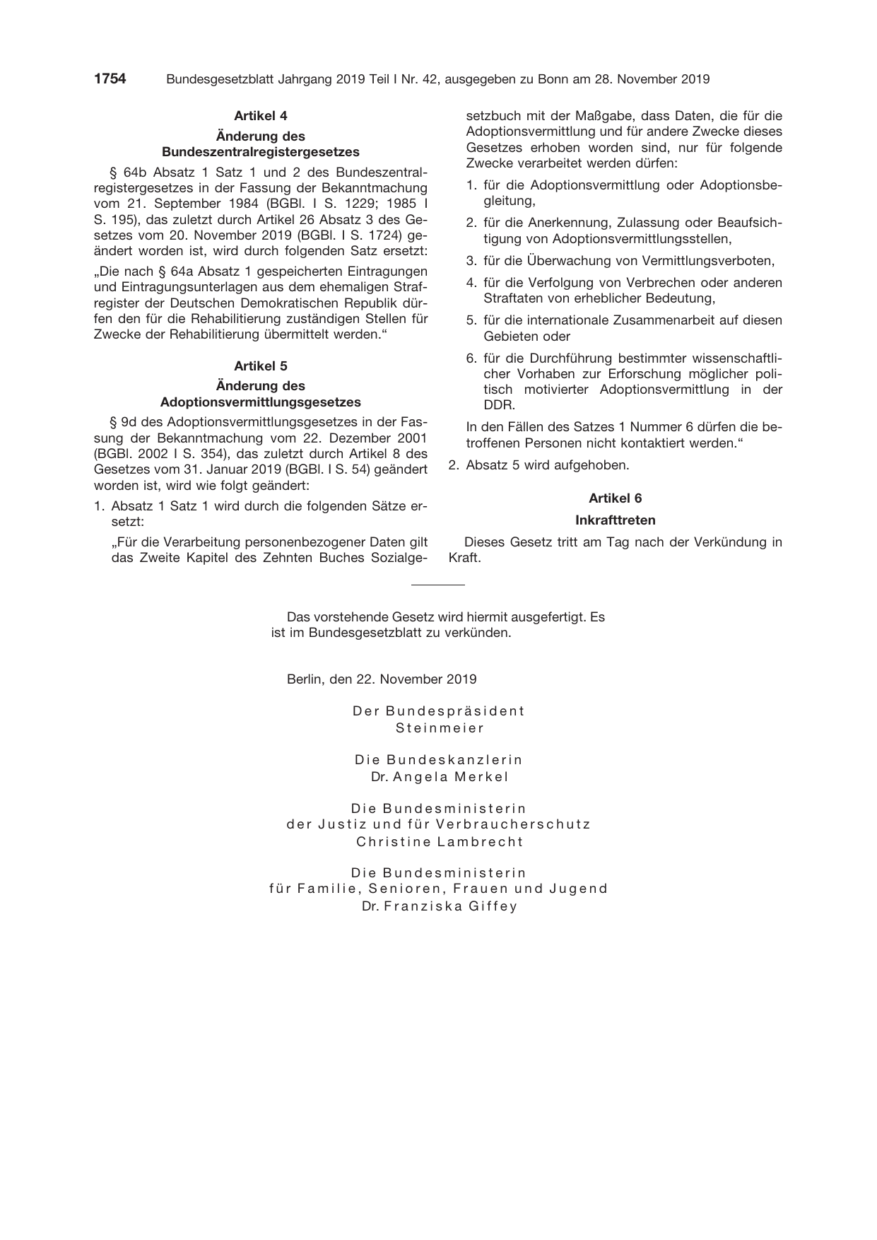 BGBl. 2019, Seite 1754 — Originalseite als Abbildung