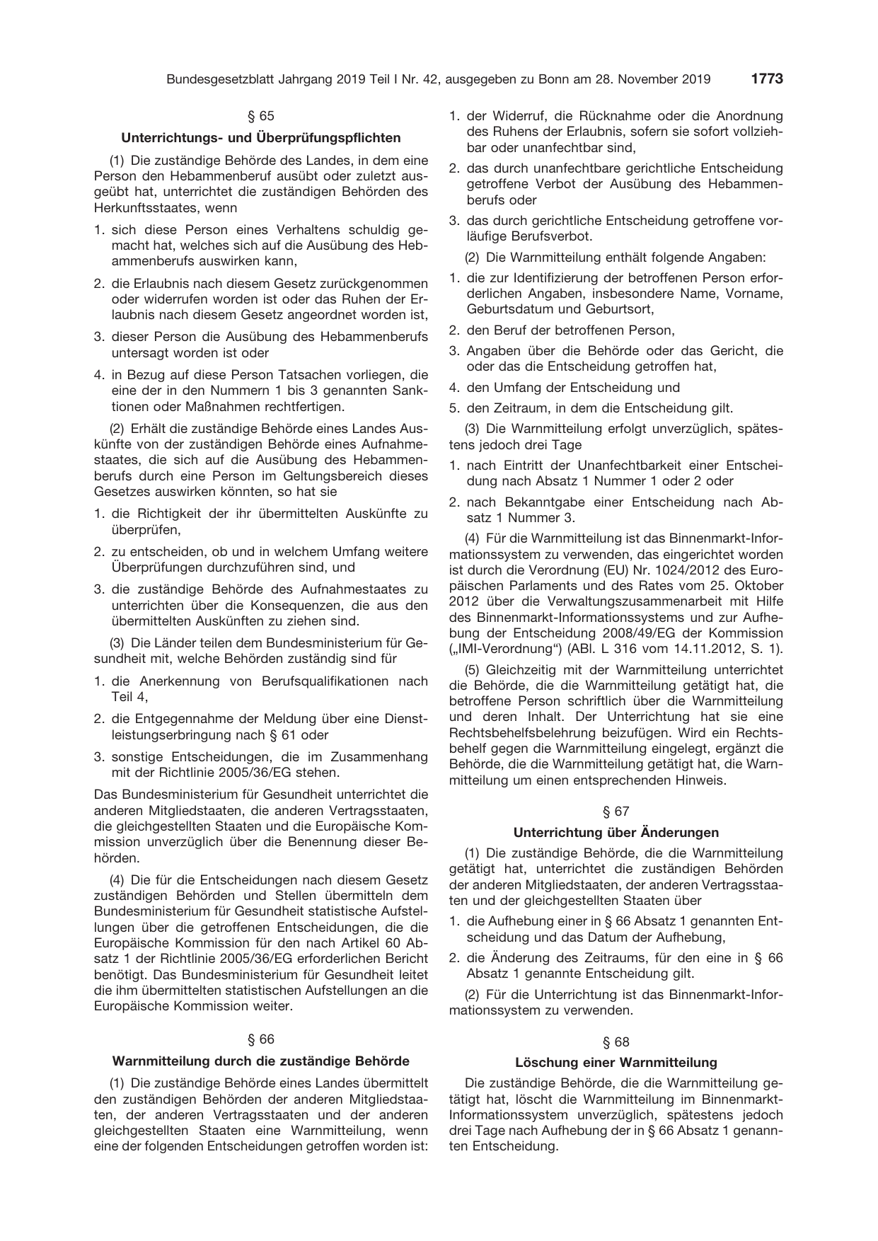 BGBl. 2019, Seite 1773 — Originalseite als Abbildung