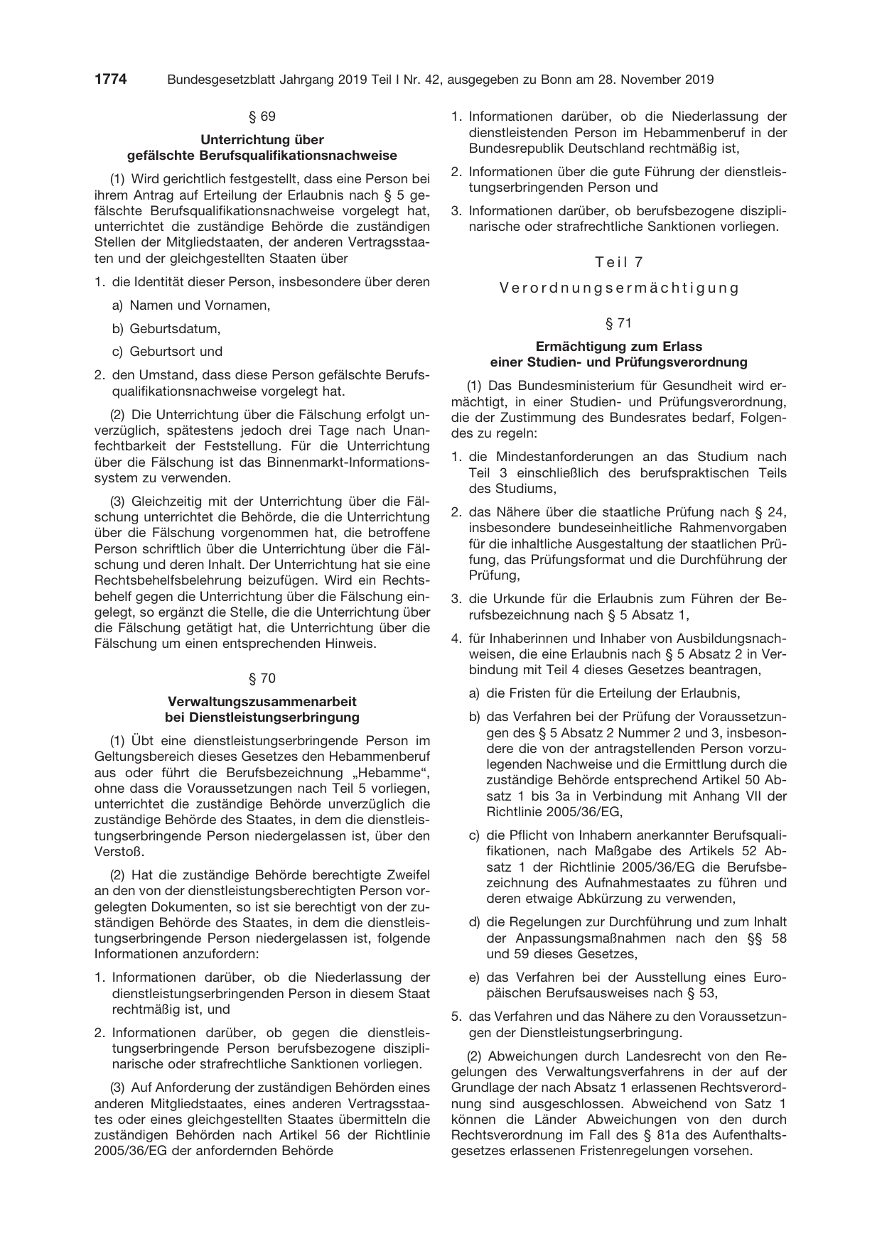 BGBl. 2019, Seite 1774 — Originalseite als Abbildung