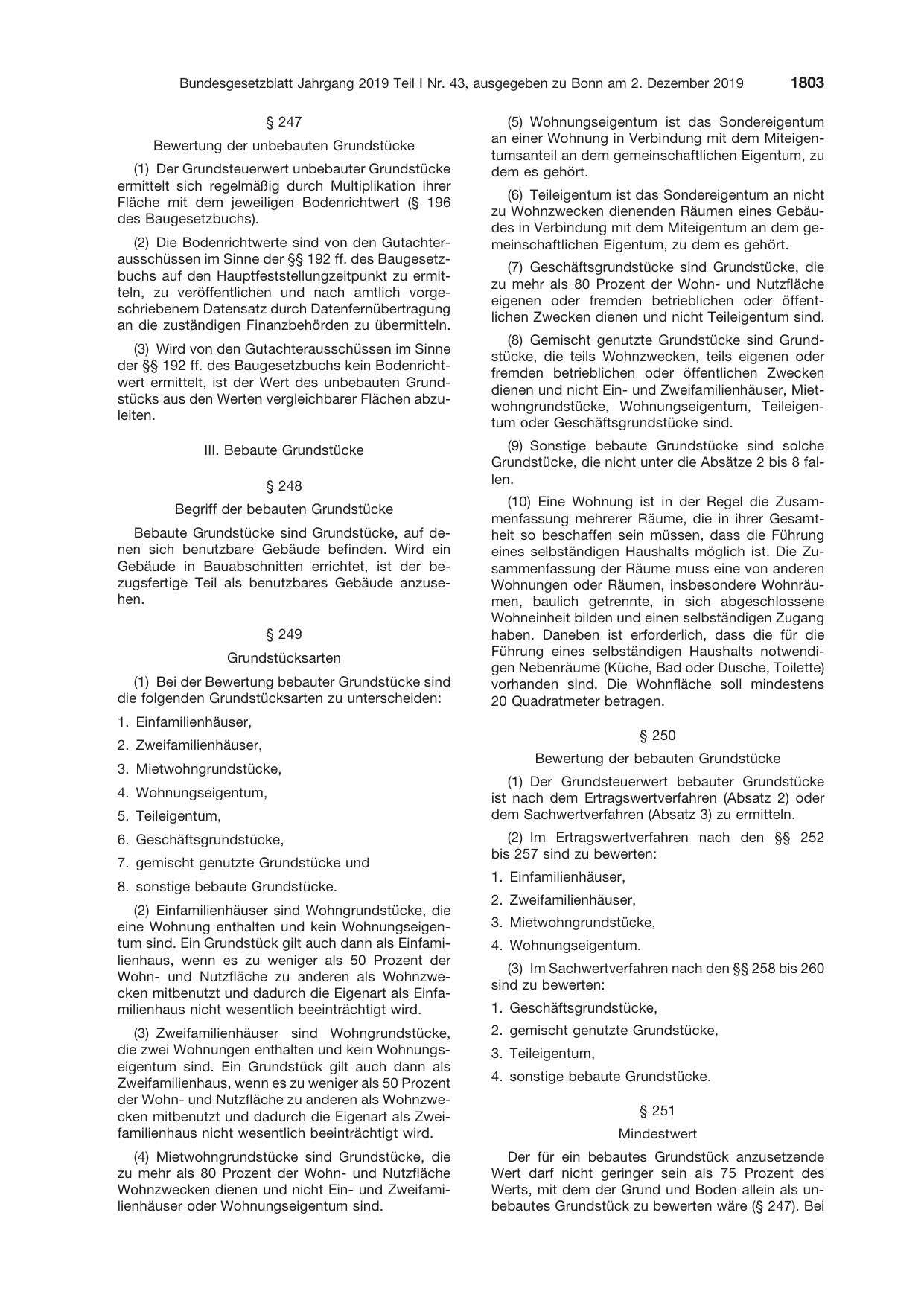 BGBl. 2019, Seite 1803 — Originalseite als Abbildung