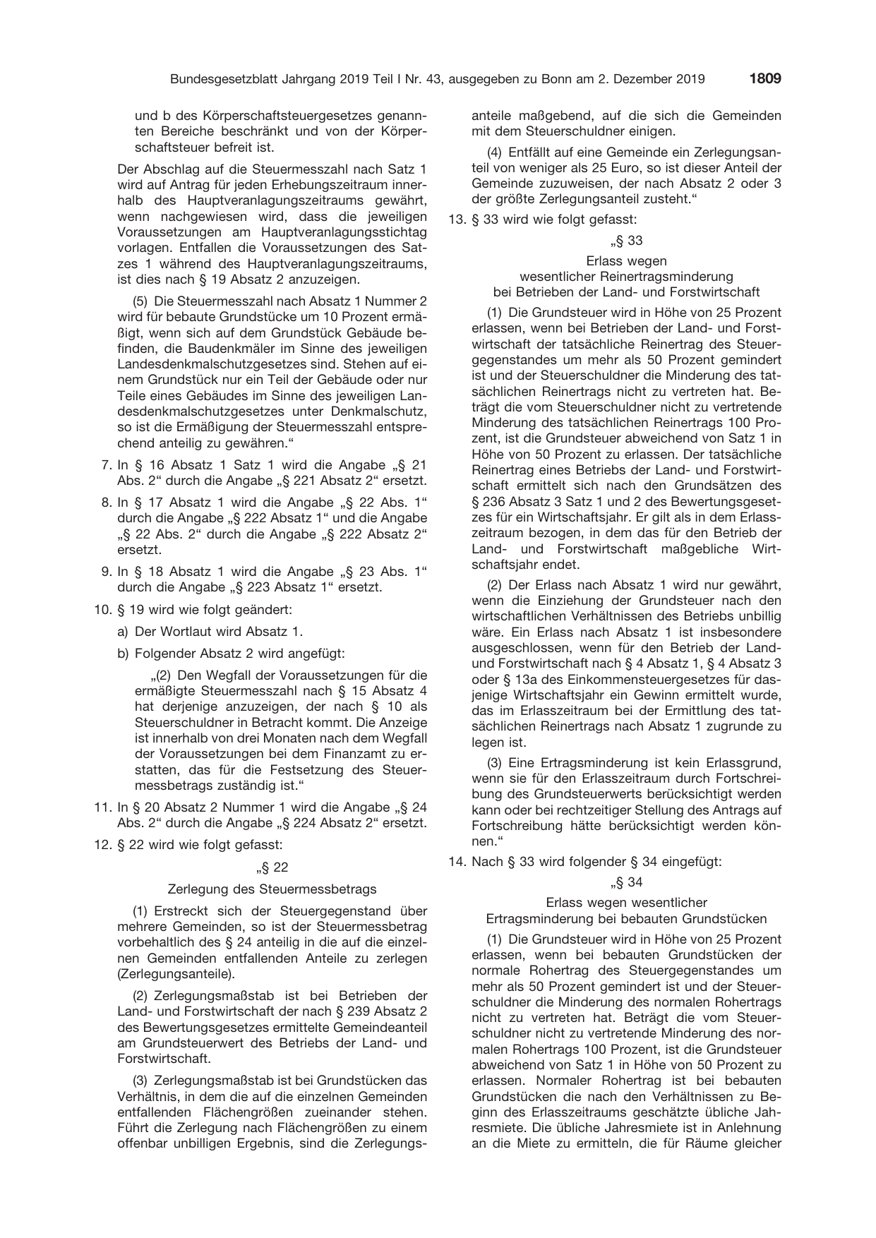BGBl. 2019, Seite 1809 — Originalseite als Abbildung