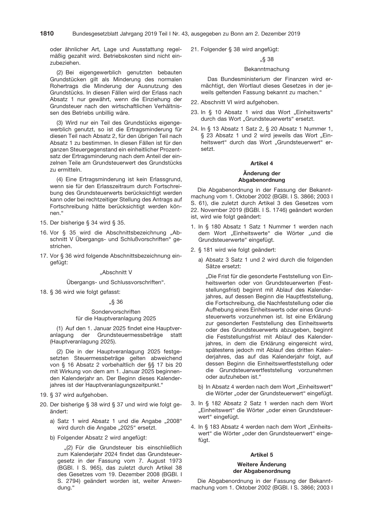BGBl. 2019, Seite 1810 — Originalseite als Abbildung