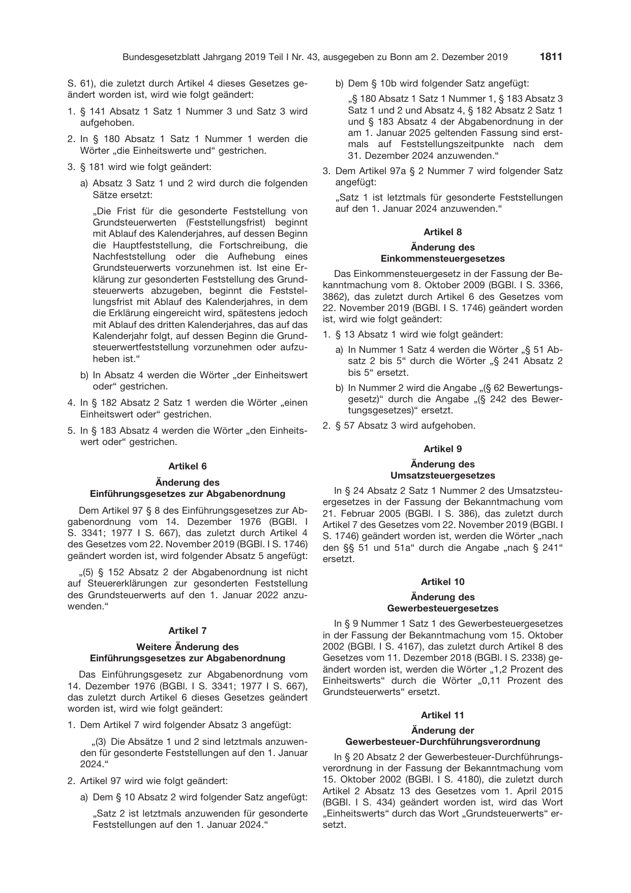 BGBl. 2019, Seite 1811 — Originalseite als Abbildung