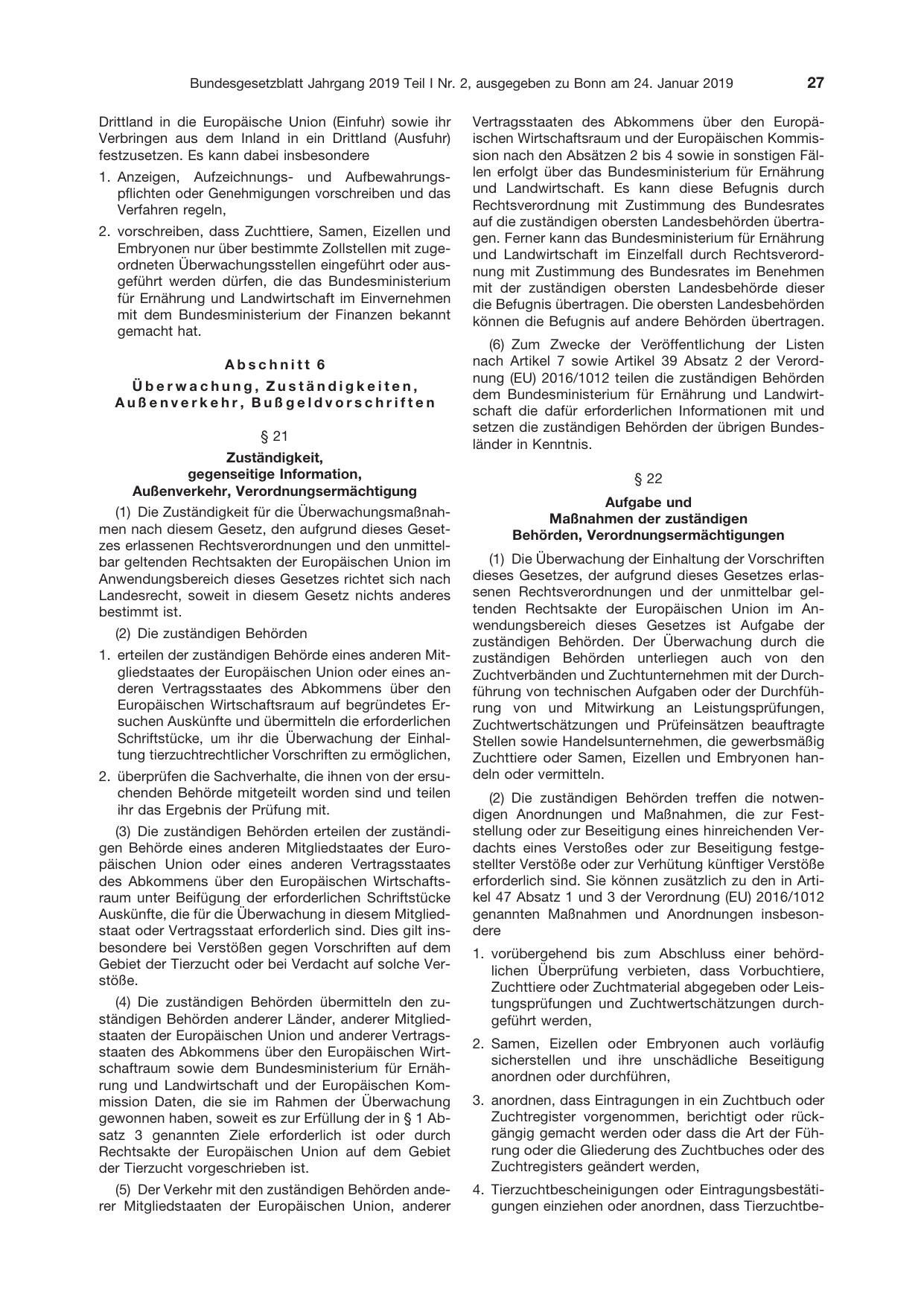 BGBl. 2019, Seite 27 — Originalseite als Abbildung