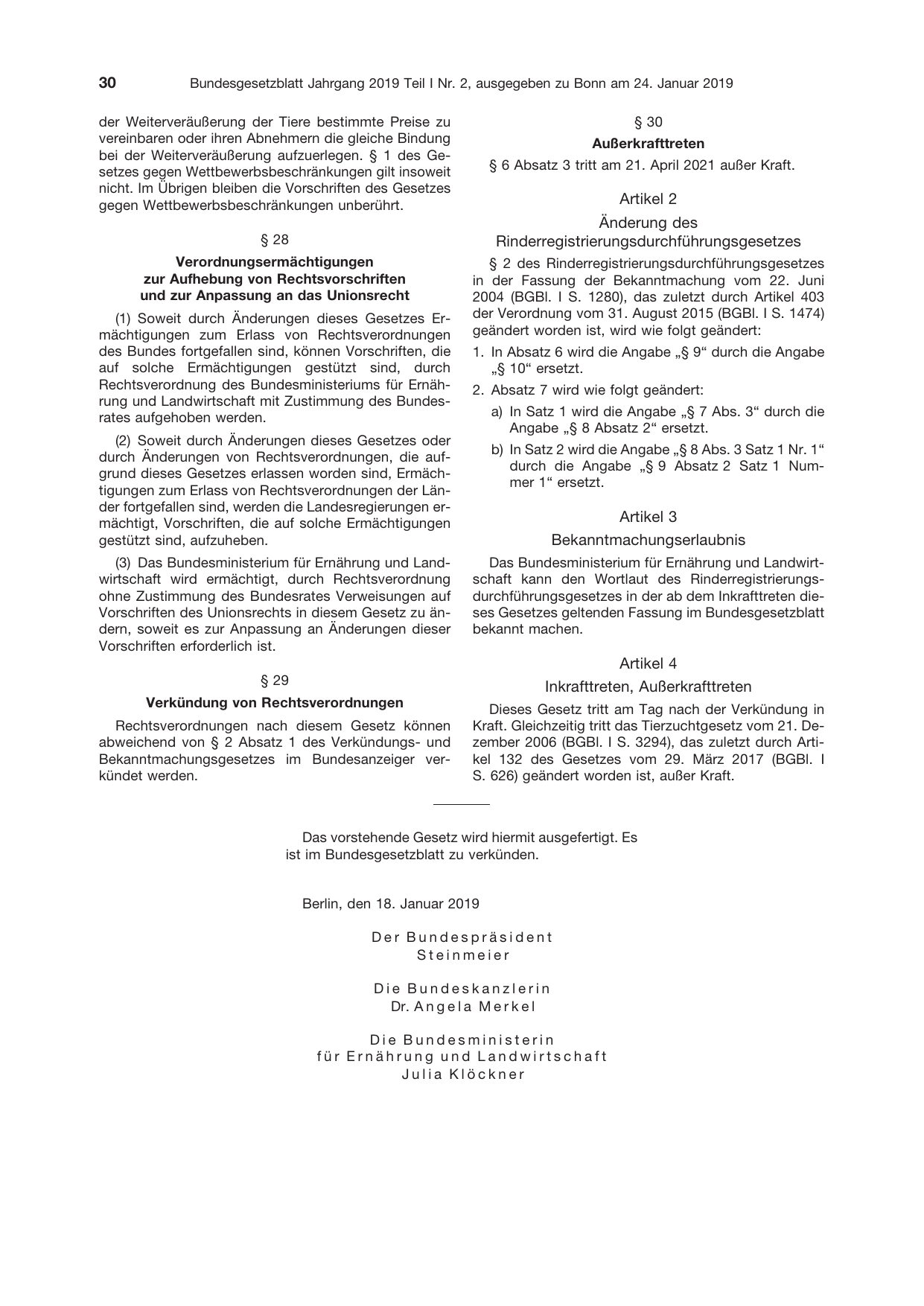 BGBl. 2019, Seite 30 — Originalseite als Abbildung
