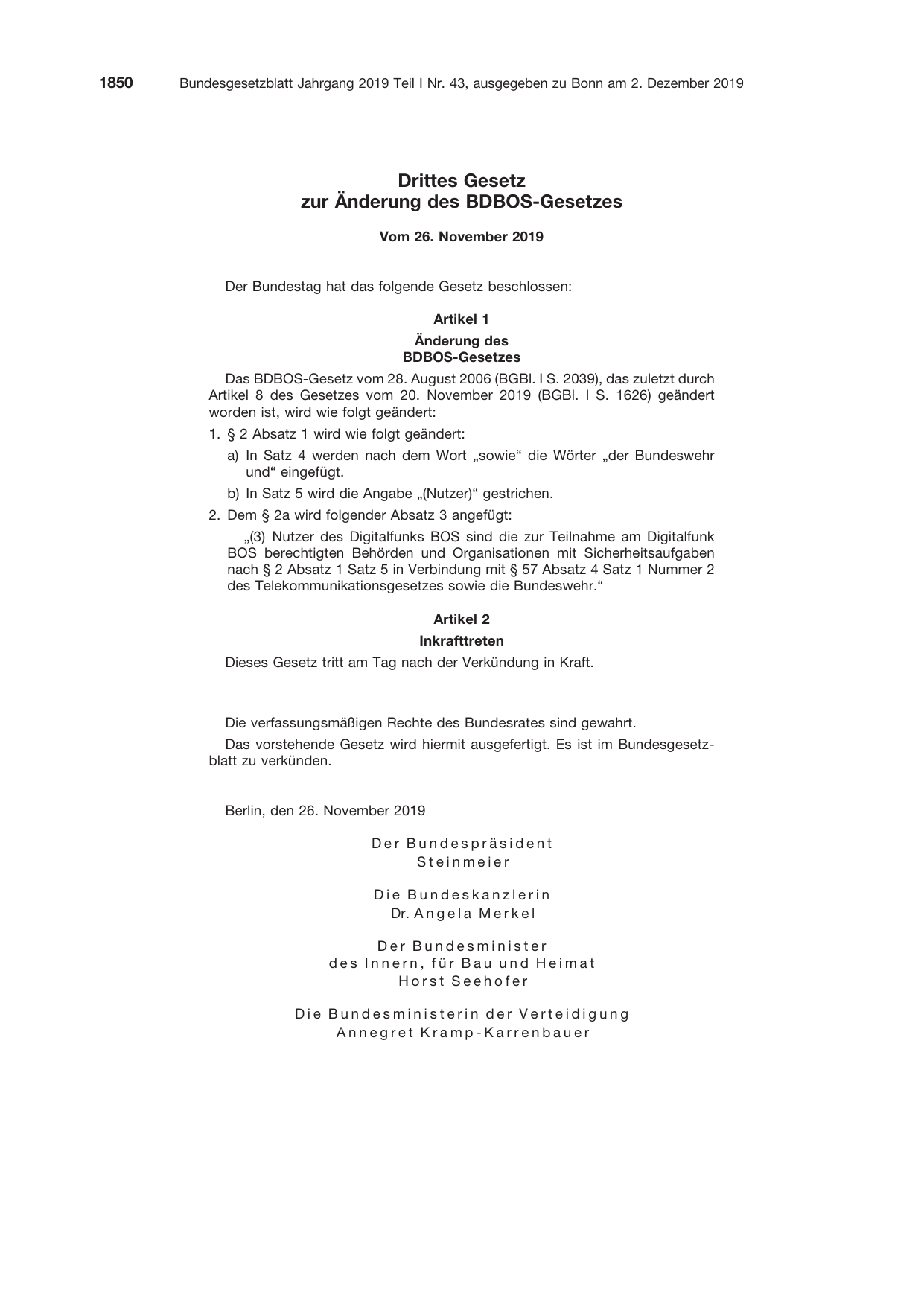 BGBl. 2019, Seite 1850 — Originalseite als Abbildung