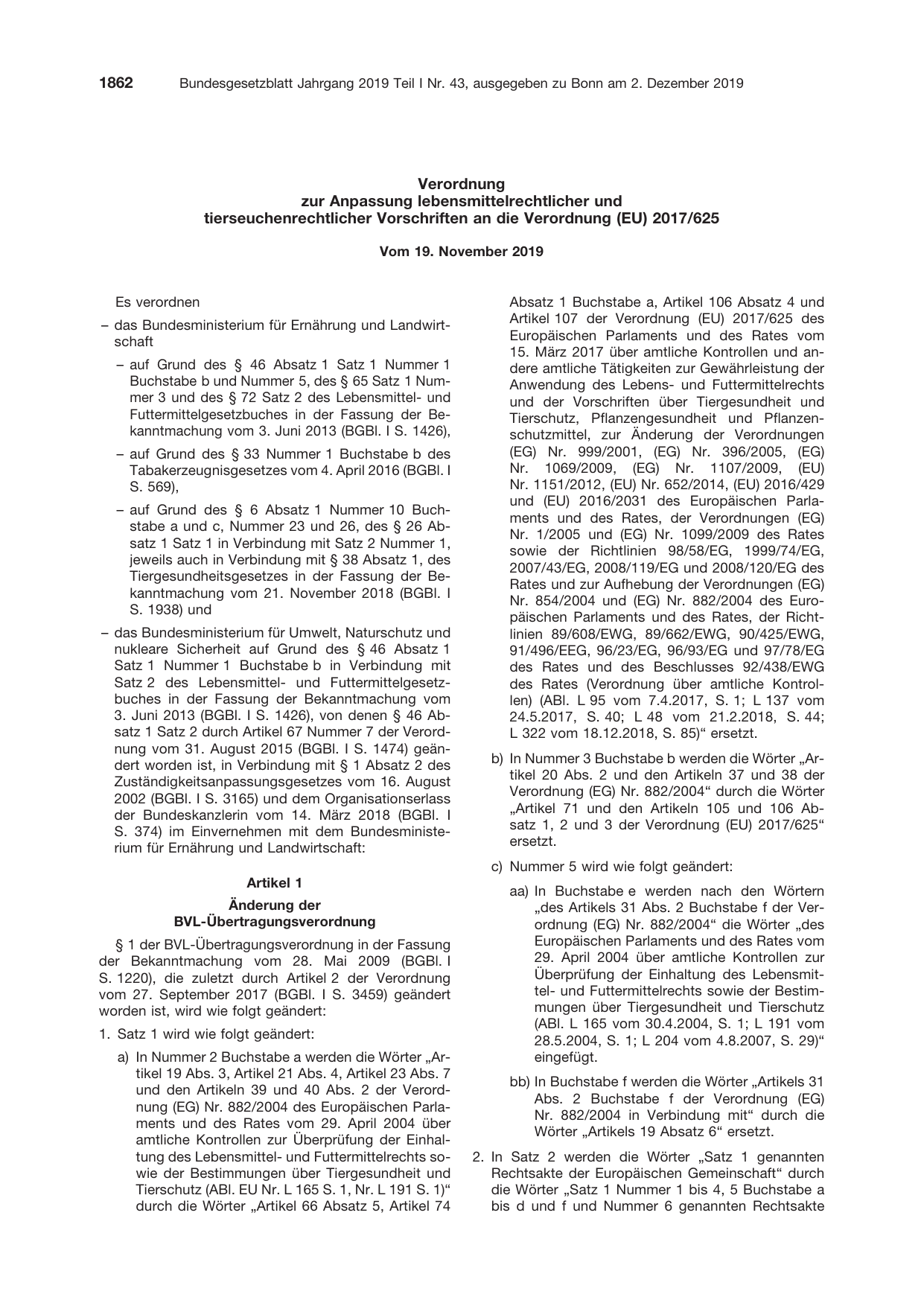 BGBl. 2019, Seite 1862 — Originalseite als Abbildung