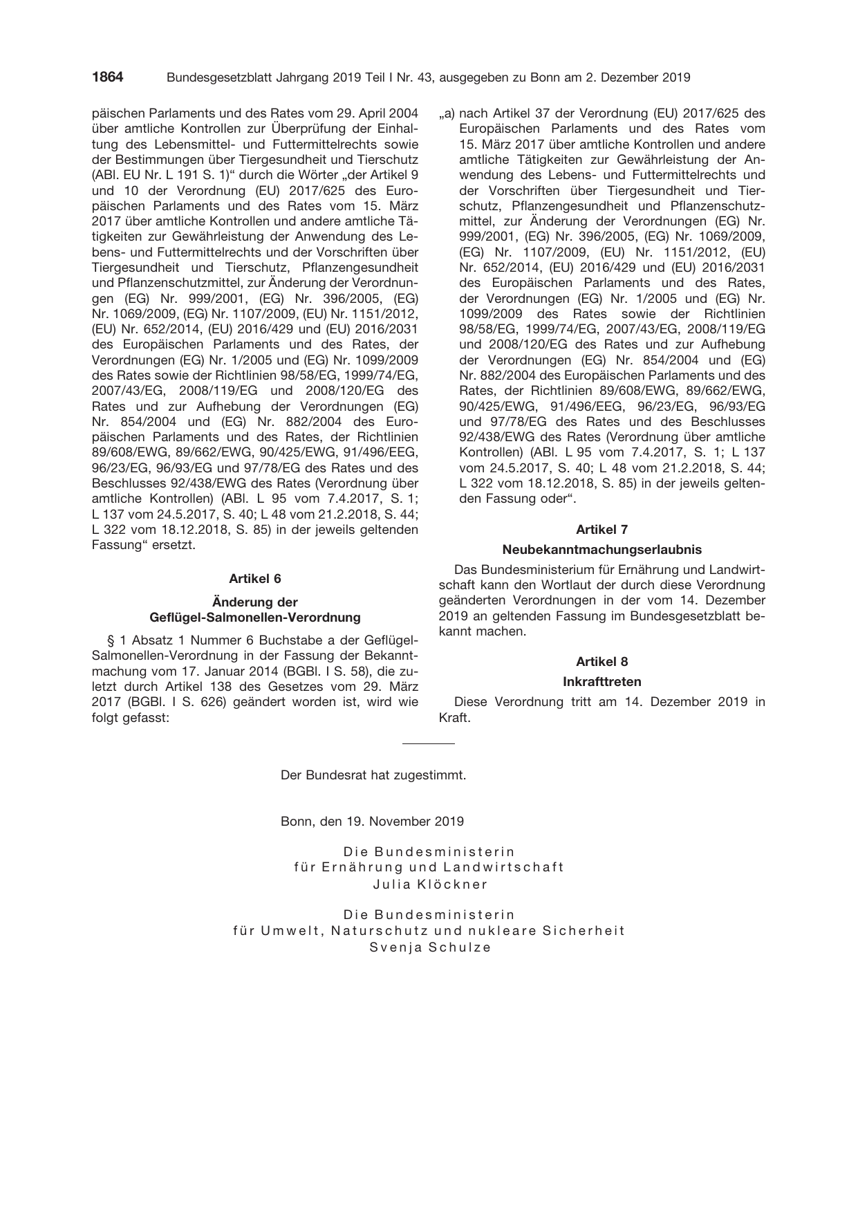 BGBl. 2019, Seite 1864 — Originalseite als Abbildung