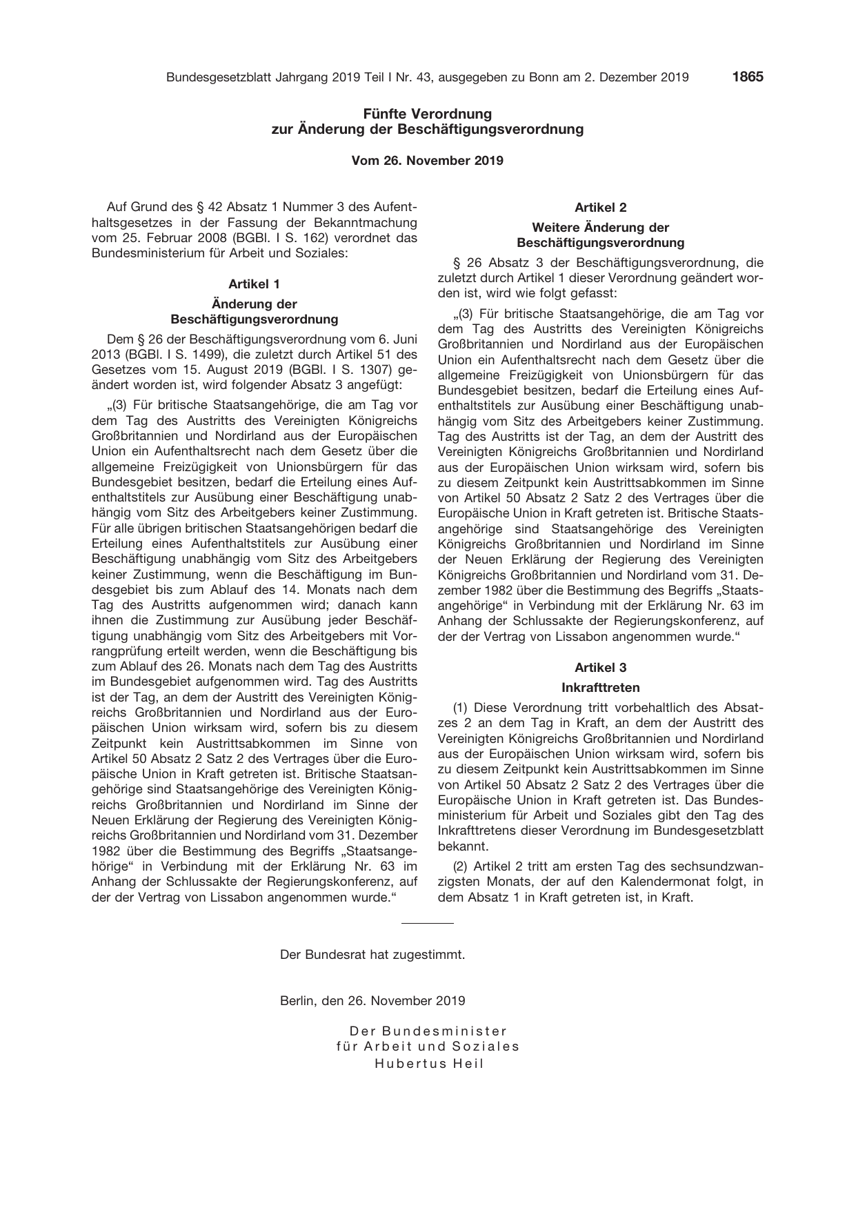 BGBl. 2019, Seite 1865 — Originalseite als Abbildung