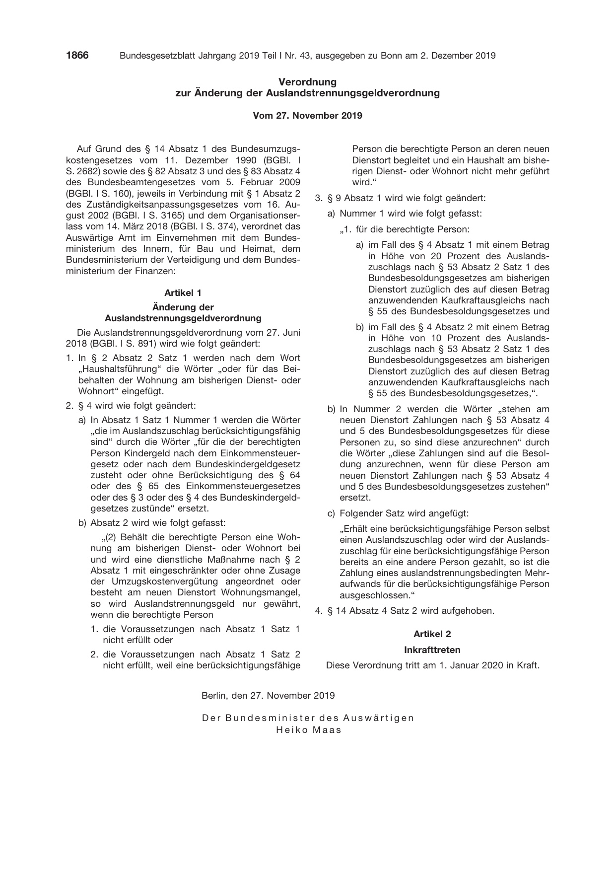 BGBl. 2019, Seite 1866 — Originalseite als Abbildung