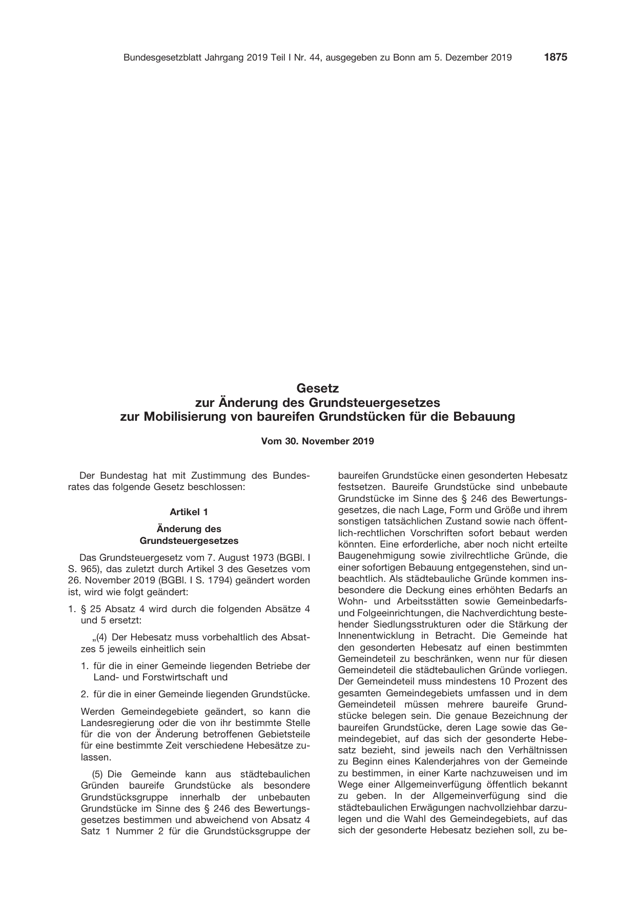 BGBl. 2019, Seite 1875 — Originalseite als Abbildung