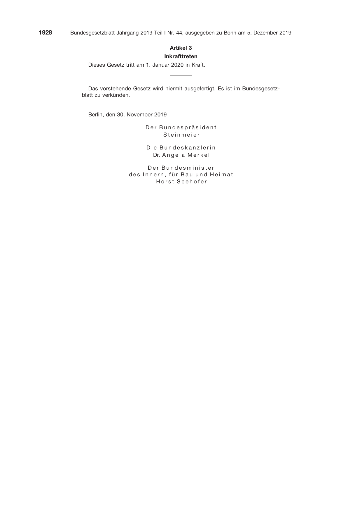 BGBl. 2019, Seite 1928 — Originalseite als Abbildung