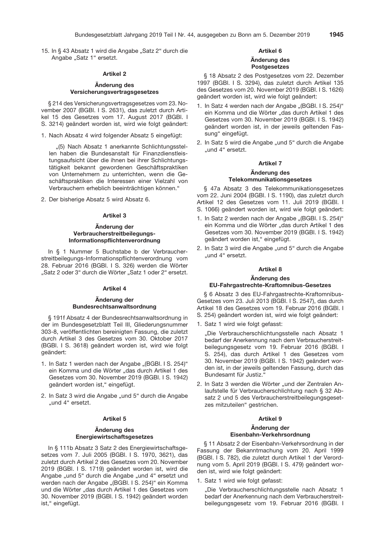 BGBl. 2019, Seite 1945 — Originalseite als Abbildung