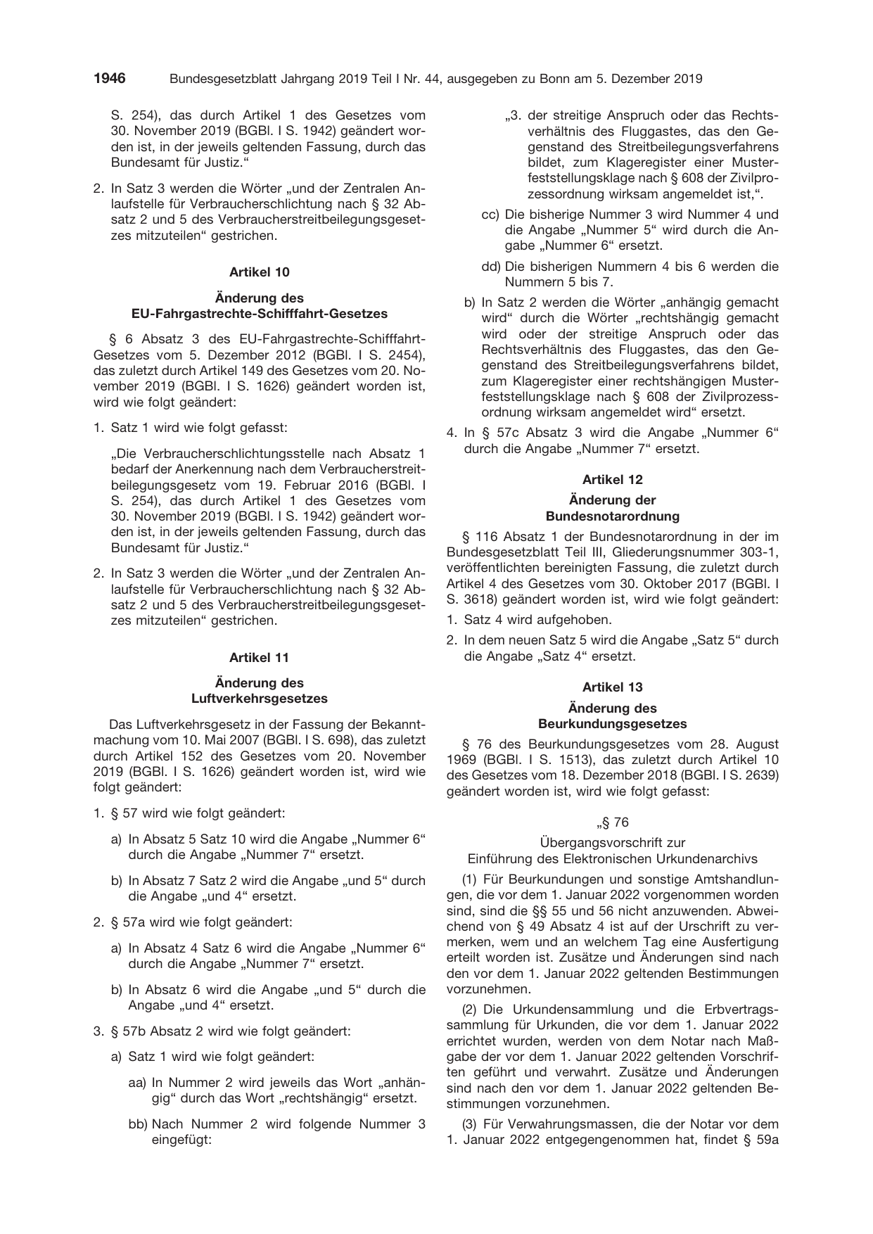 BGBl. 2019, Seite 1946 — Originalseite als Abbildung
