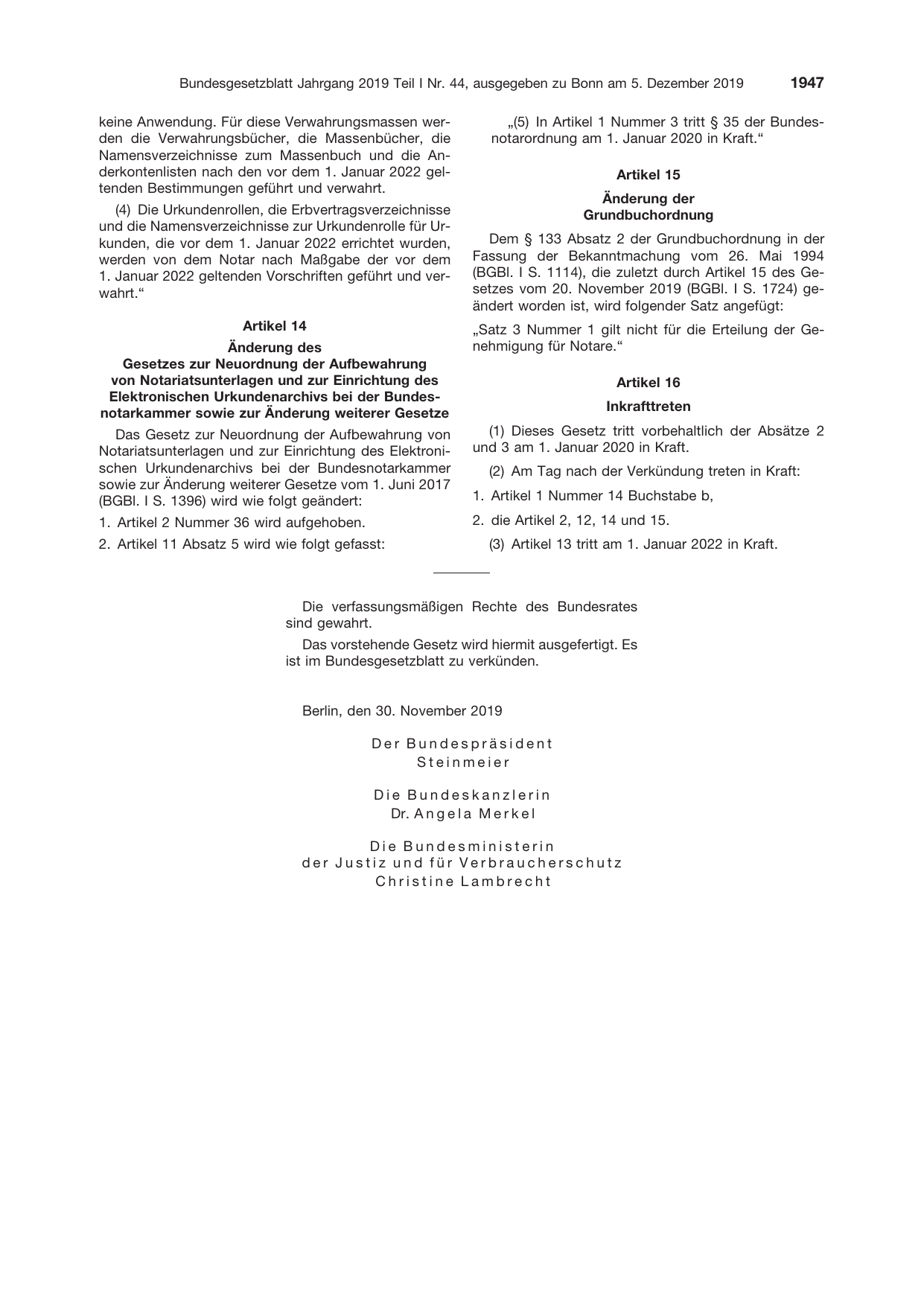 BGBl. 2019, Seite 1947 — Originalseite als Abbildung