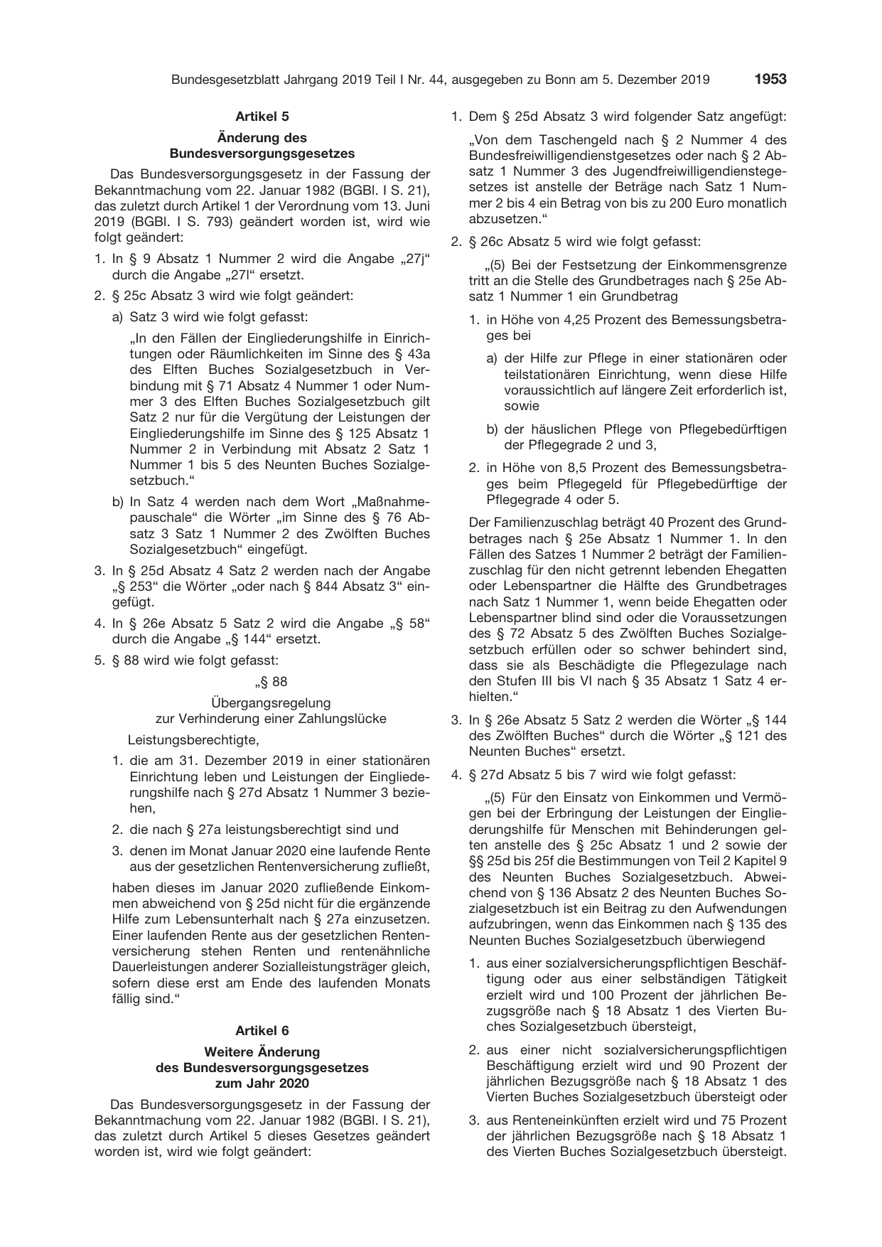 BGBl. 2019, Seite 1953 — Originalseite als Abbildung
