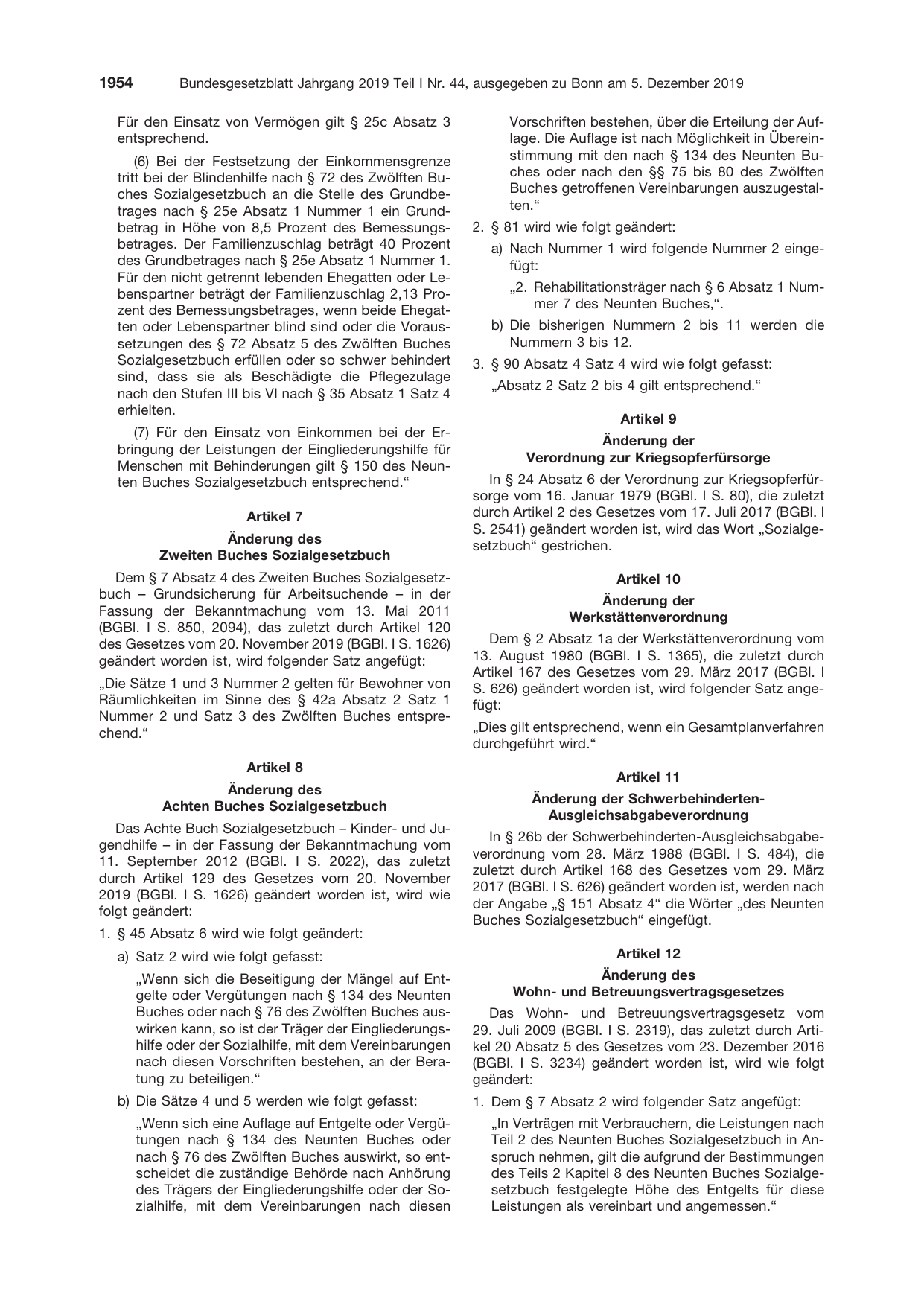 BGBl. 2019, Seite 1954 — Originalseite als Abbildung