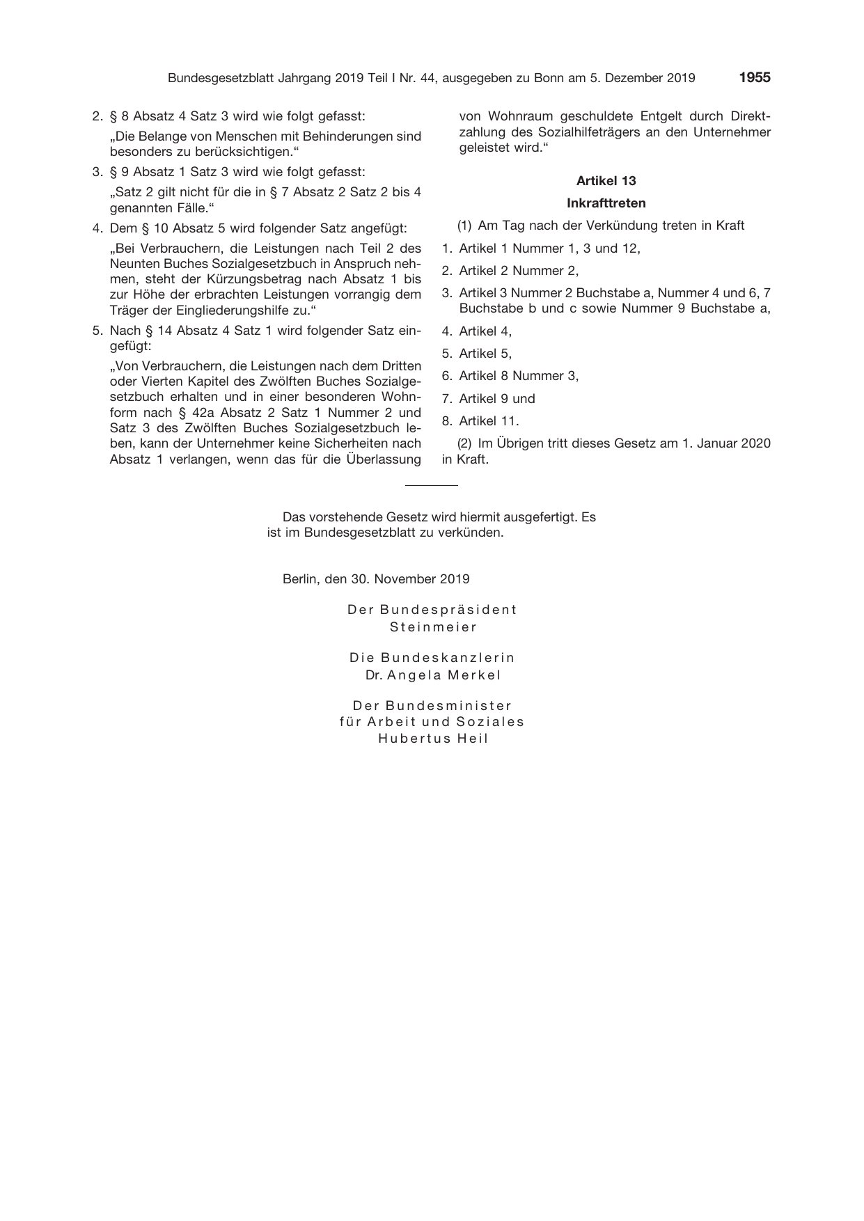 BGBl. 2019, Seite 1955 — Originalseite als Abbildung
