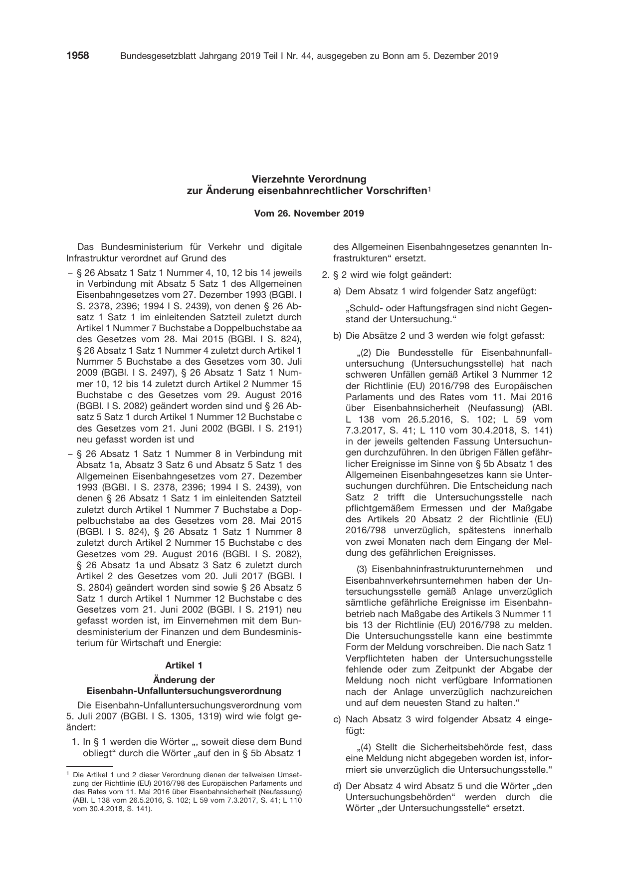 BGBl. 2019, Seite 1958 — Originalseite als Abbildung