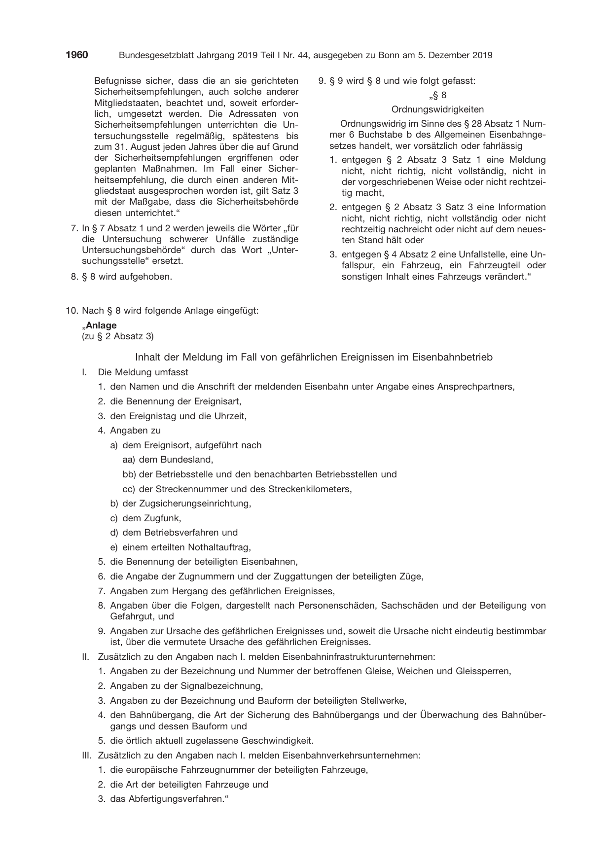 BGBl. 2019, Seite 1960 — Originalseite als Abbildung