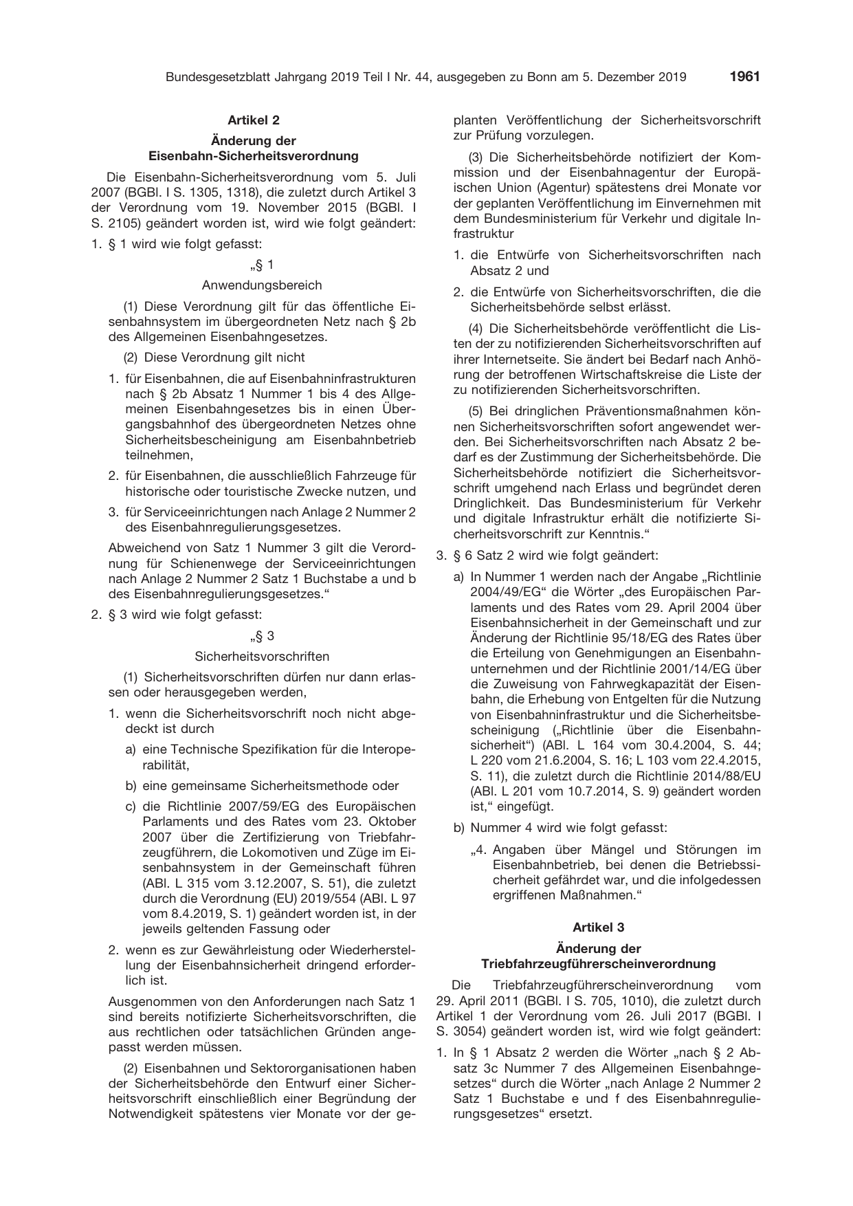 BGBl. 2019, Seite 1961 — Originalseite als Abbildung