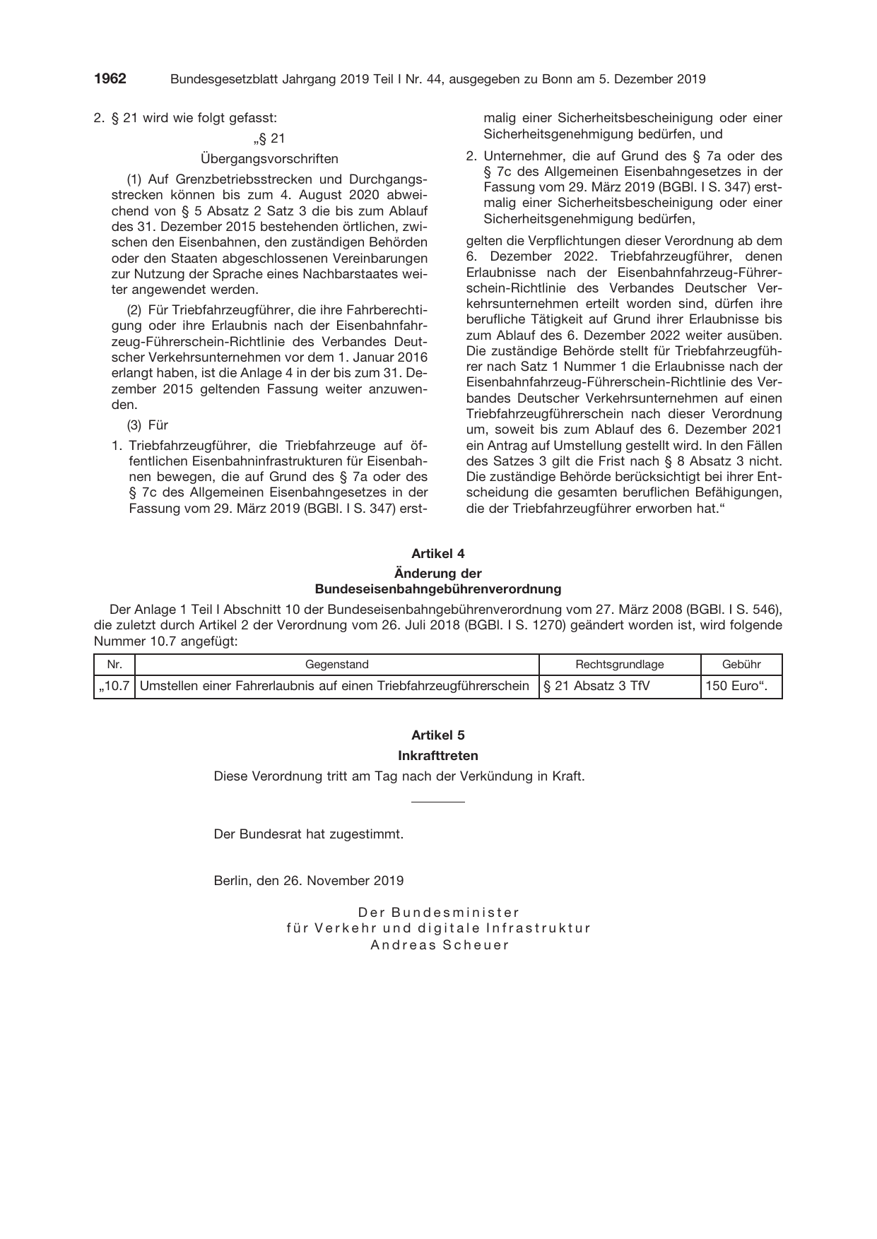 BGBl. 2019, Seite 1962 — Originalseite als Abbildung