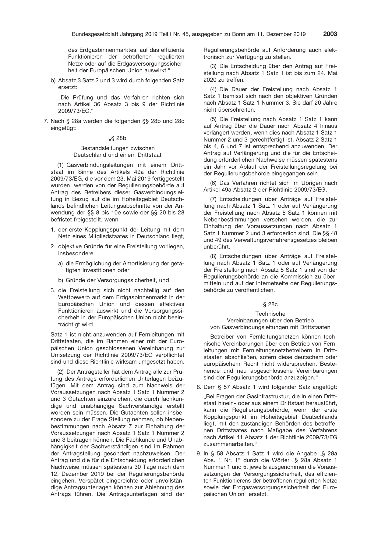 BGBl. 2019, Seite 2003 — Originalseite als Abbildung