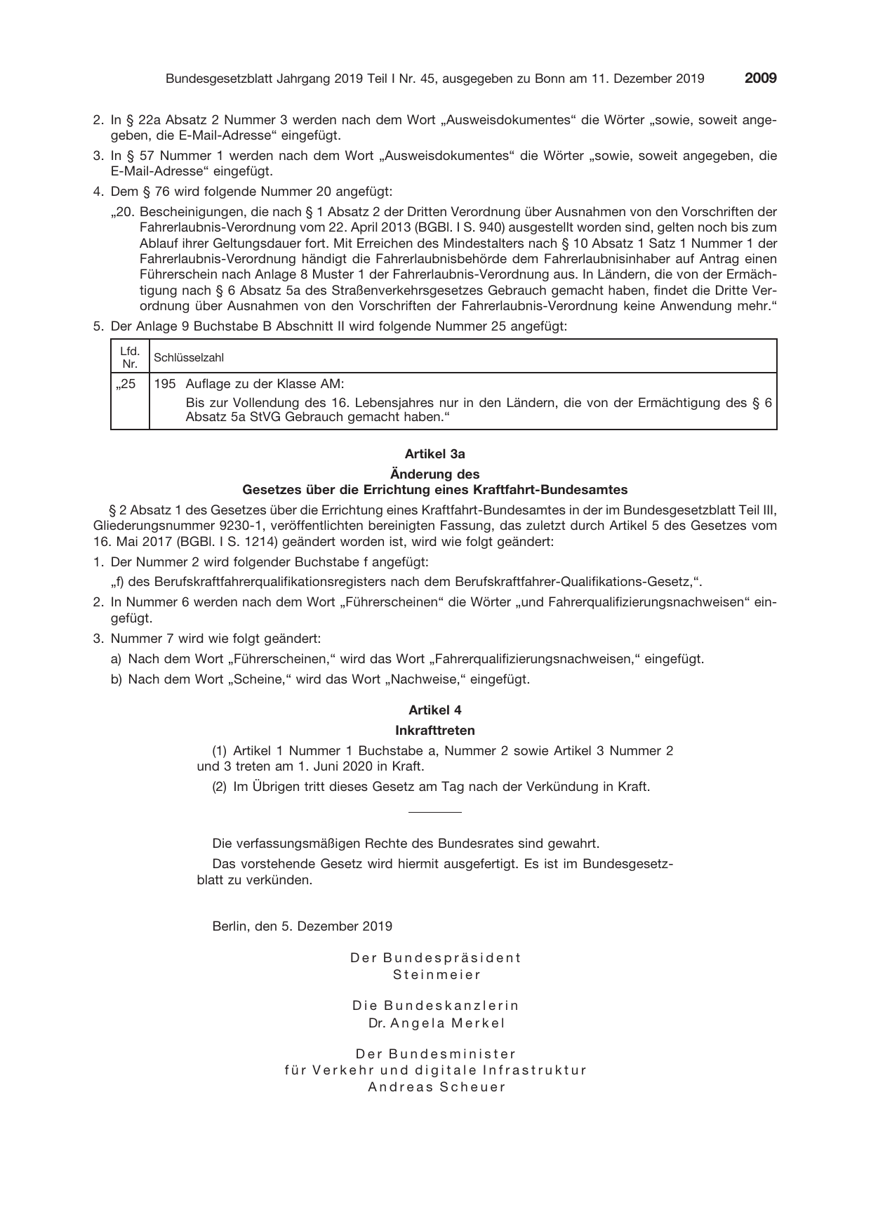 BGBl. 2019, Seite 2009 — Originalseite als Abbildung