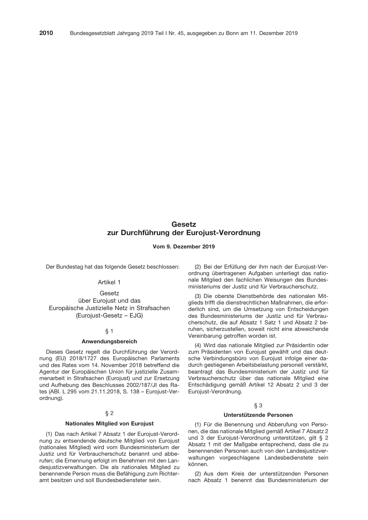 BGBl. 2019, Seite 2010 — Originalseite als Abbildung