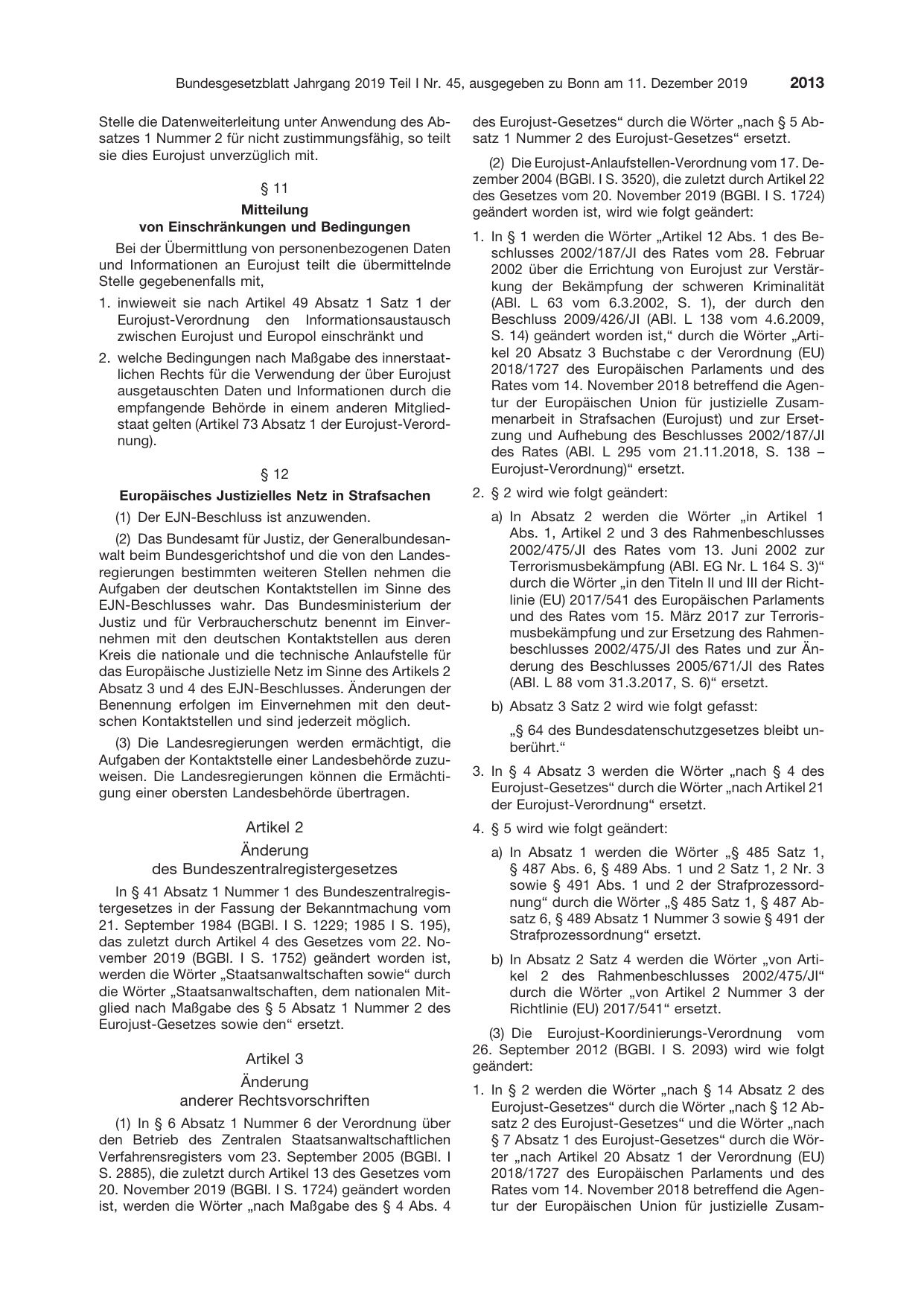 BGBl. 2019, Seite 2013 — Originalseite als Abbildung