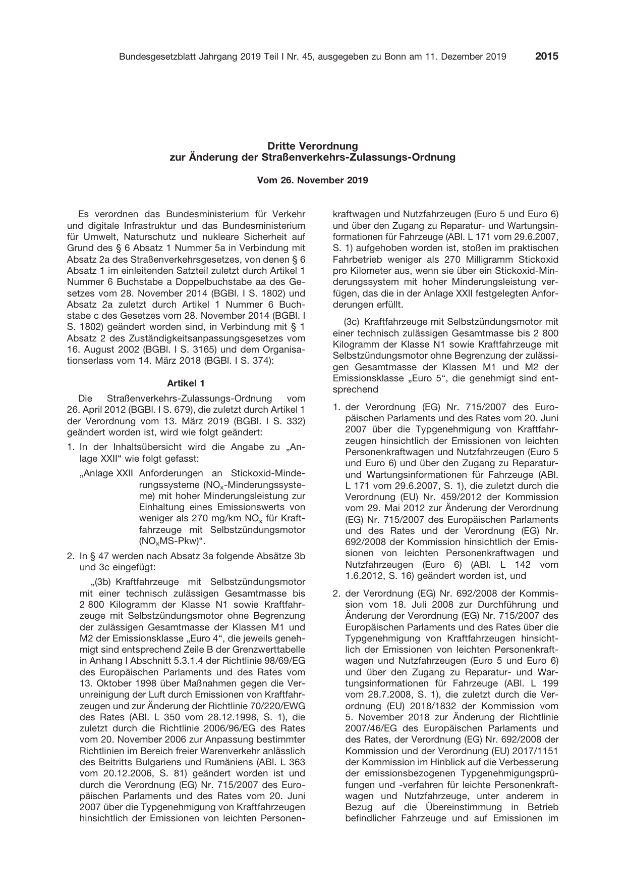 BGBl. 2019, Seite 2015 — Originalseite als Abbildung
