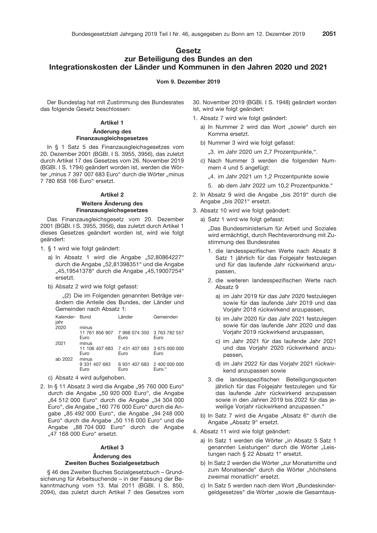 BGBl. 2019, Seite 2051 — Originalseite als Abbildung