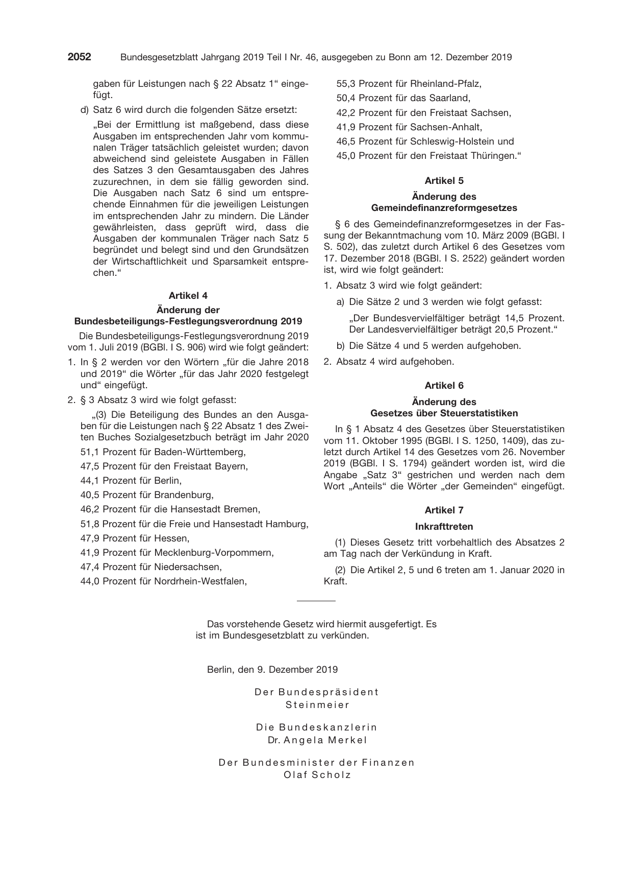 BGBl. 2019, Seite 2052 — Originalseite als Abbildung