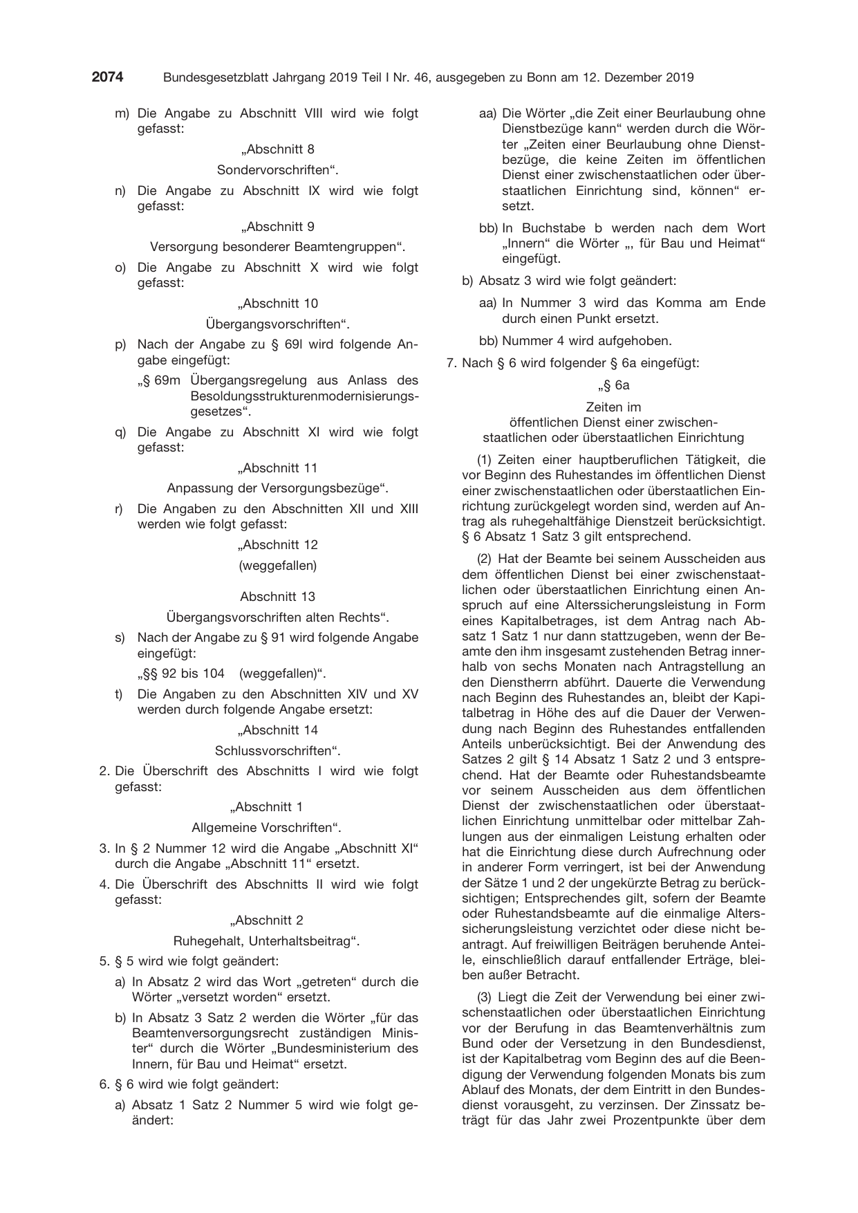 BGBl. 2019, Seite 2074 — Originalseite als Abbildung