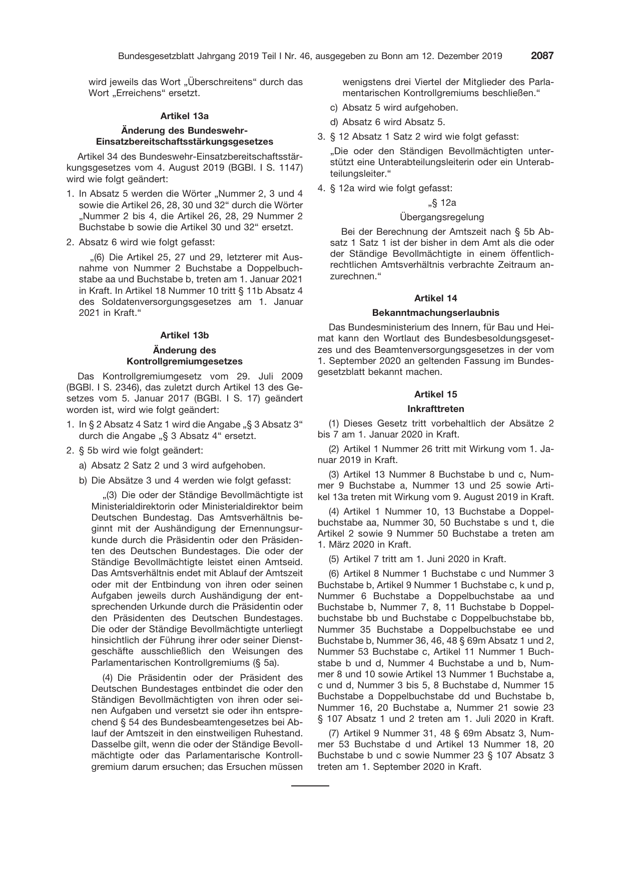 BGBl. 2019, Seite 2087 — Originalseite als Abbildung