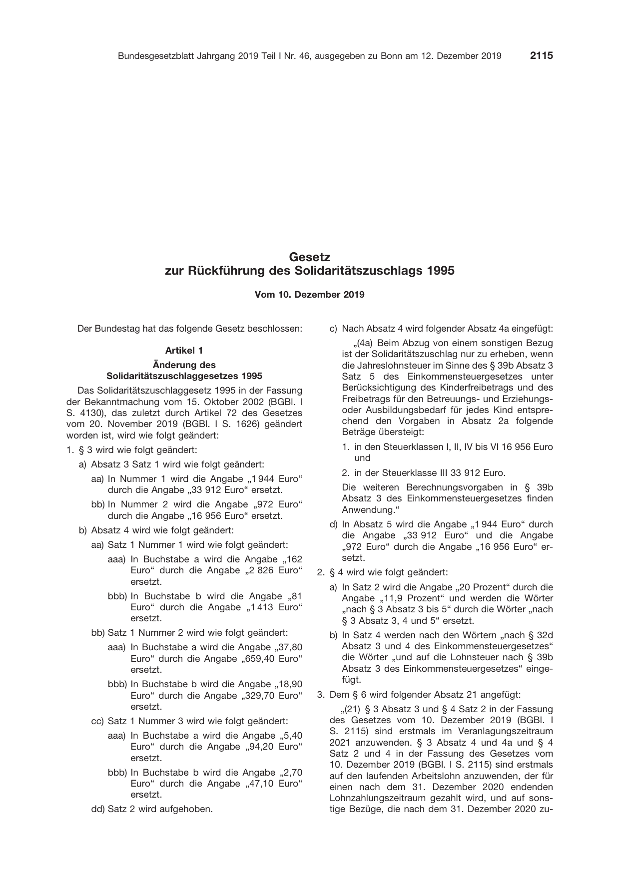 BGBl. 2019, Seite 2115 — Originalseite als Abbildung