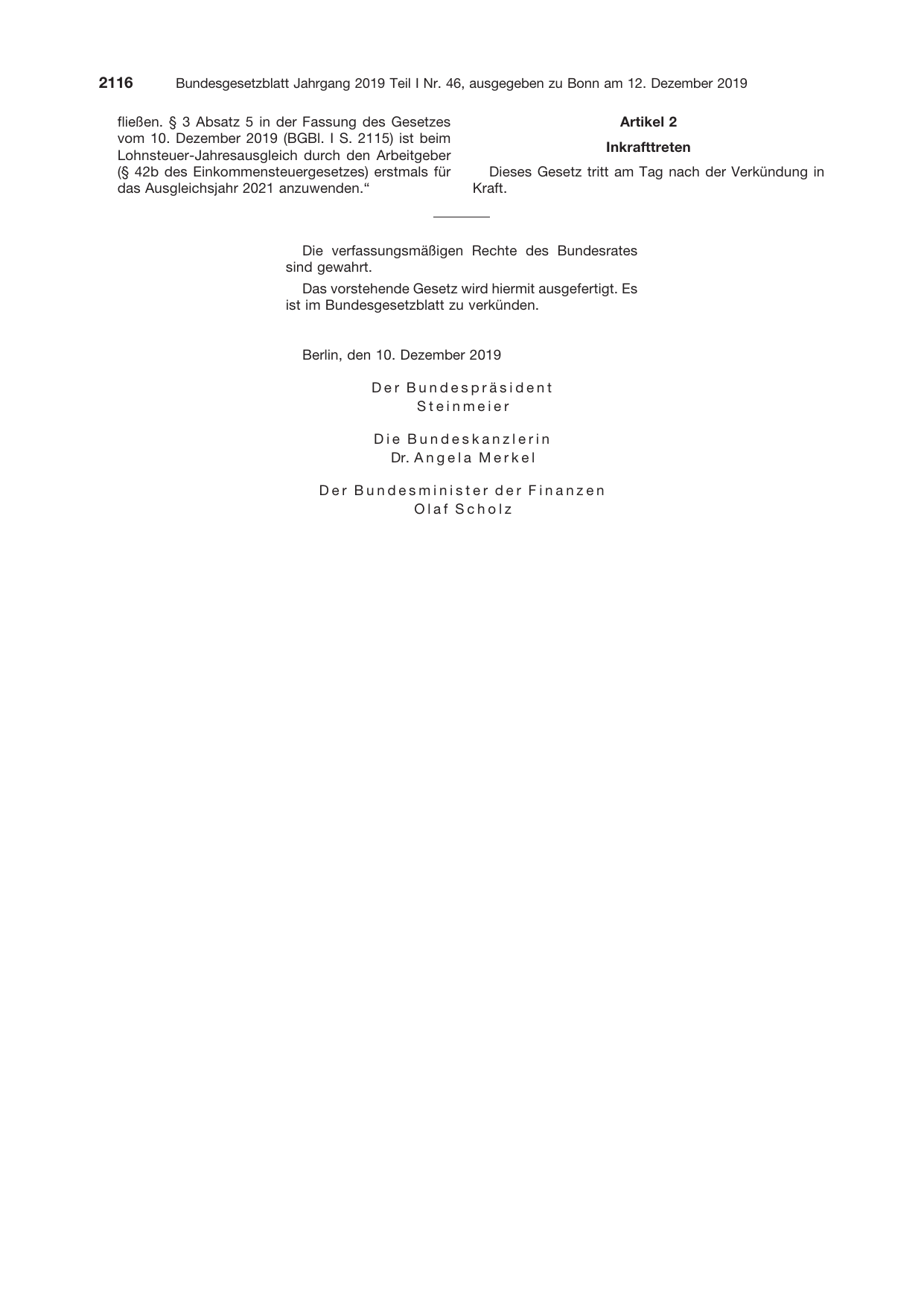 BGBl. 2019, Seite 2116 — Originalseite als Abbildung