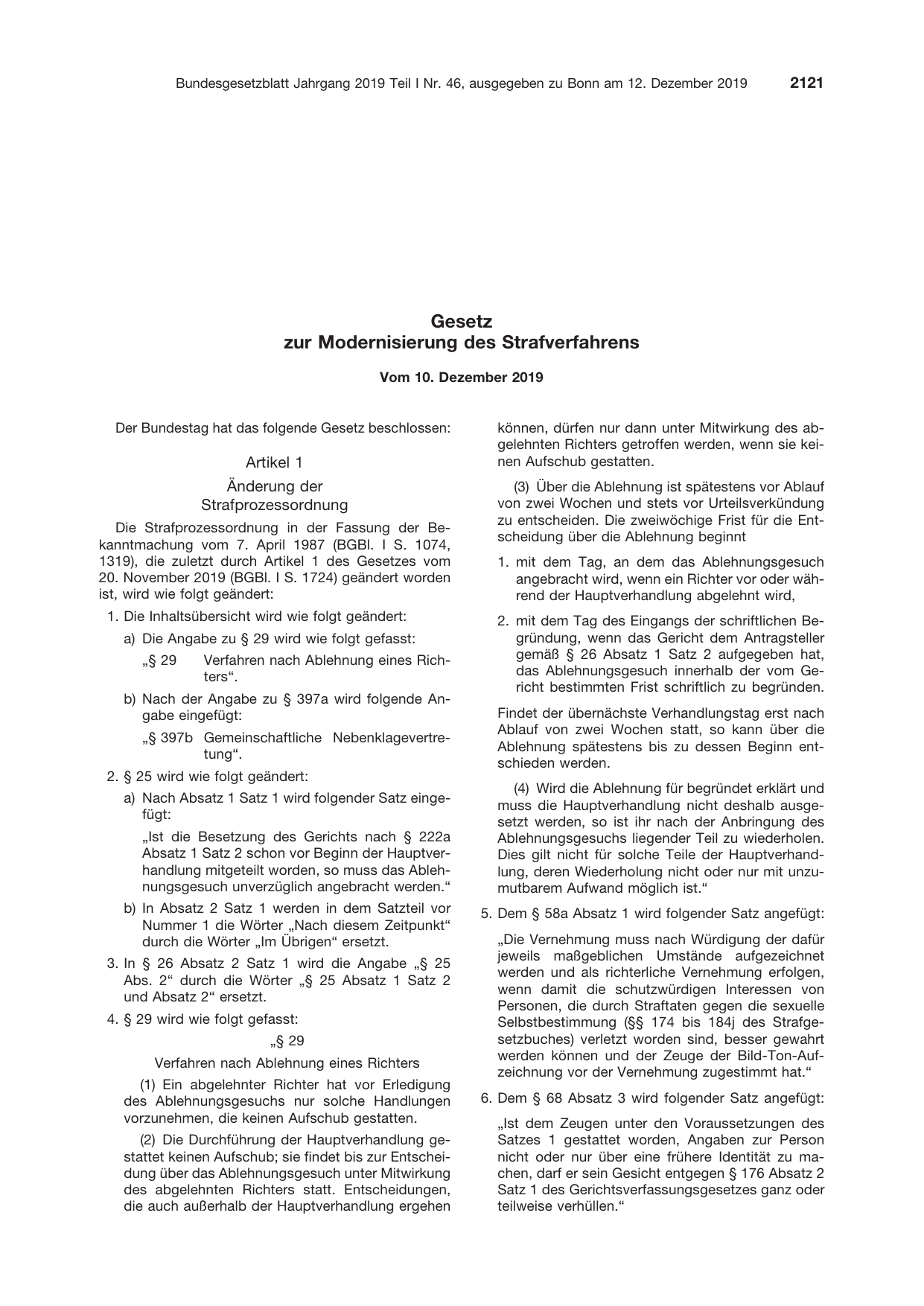 BGBl. 2019, Seite 2121 — Originalseite als Abbildung