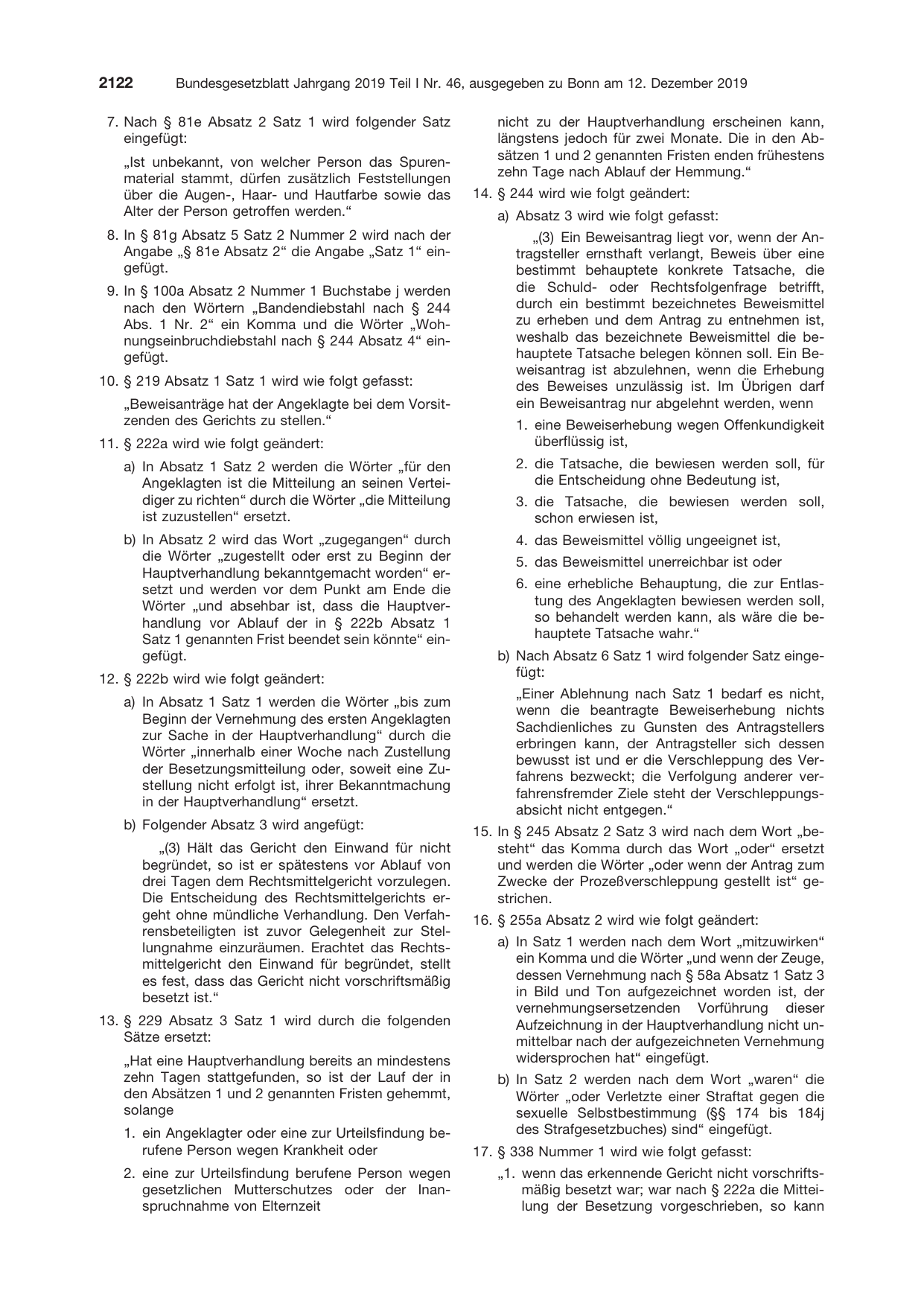 BGBl. 2019, Seite 2122 — Originalseite als Abbildung