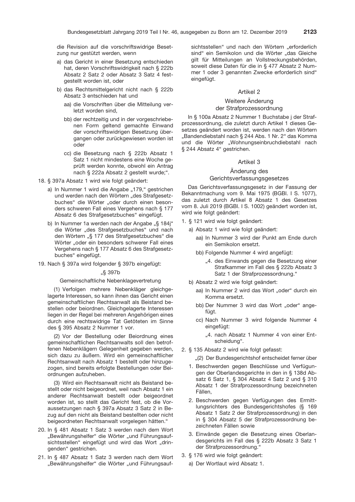 BGBl. 2019, Seite 2123 — Originalseite als Abbildung