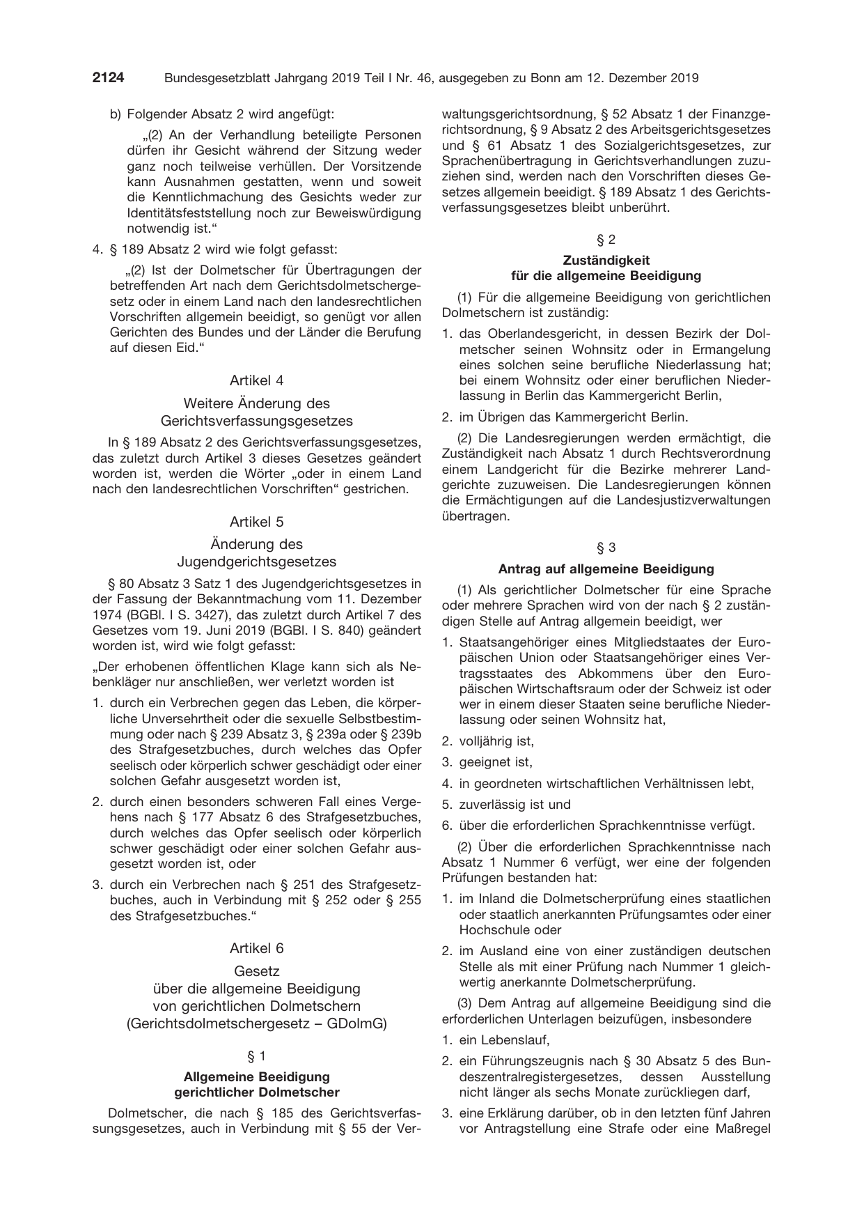 BGBl. 2019, Seite 2124 — Originalseite als Abbildung