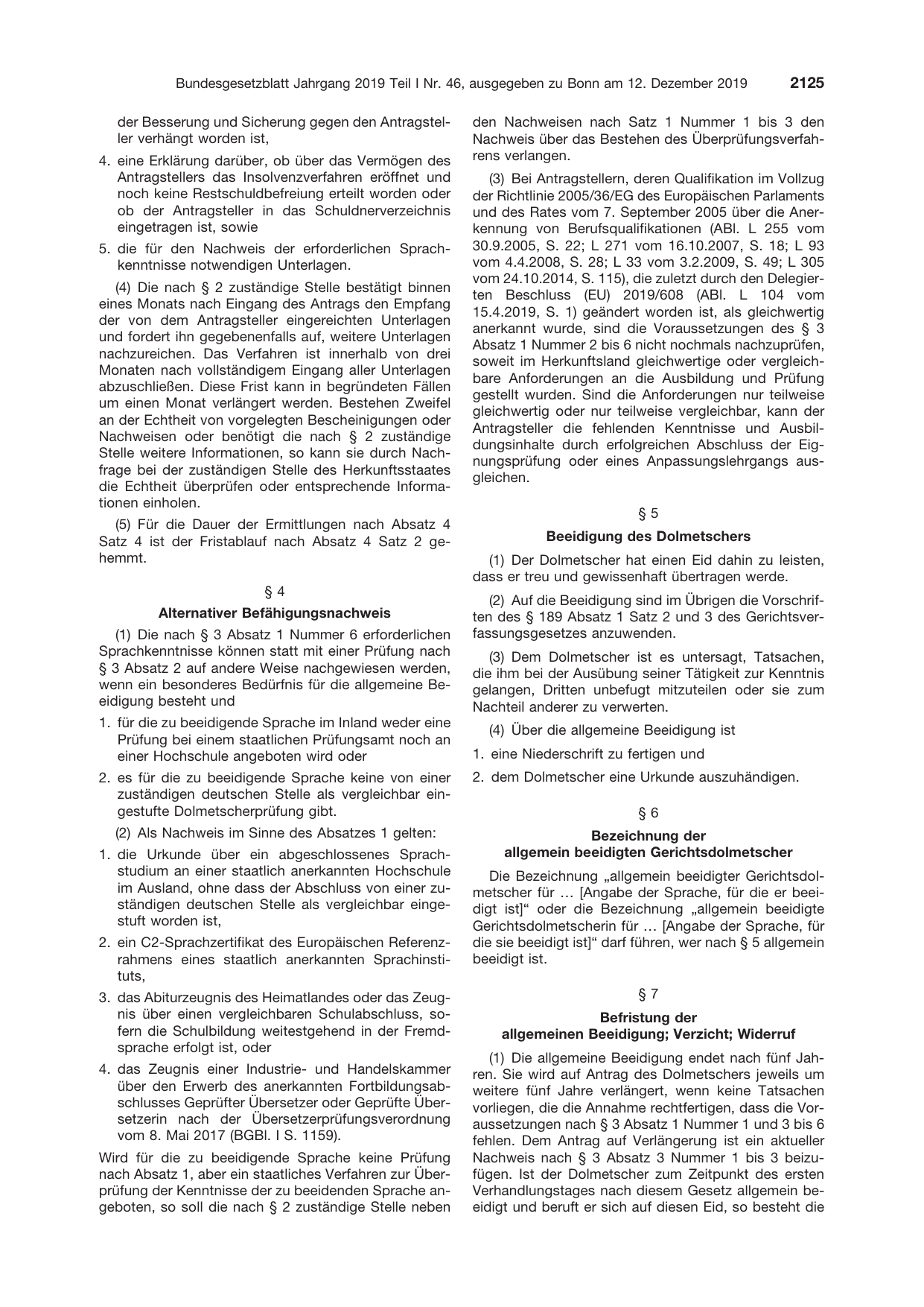 BGBl. 2019, Seite 2125 — Originalseite als Abbildung
