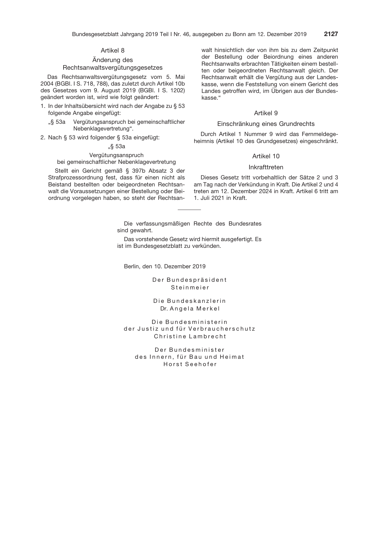 BGBl. 2019, Seite 2127 — Originalseite als Abbildung