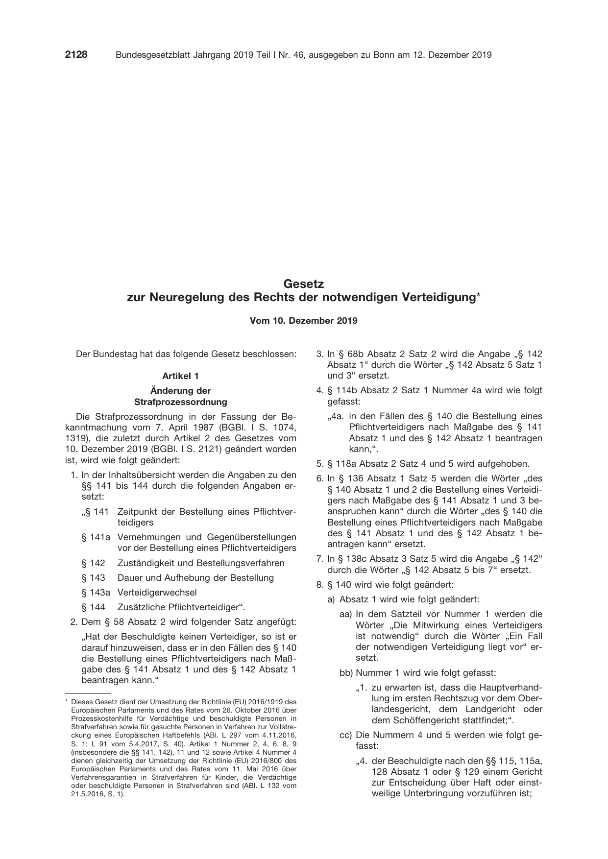 BGBl. 2019, Seite 2128 — Originalseite als Abbildung