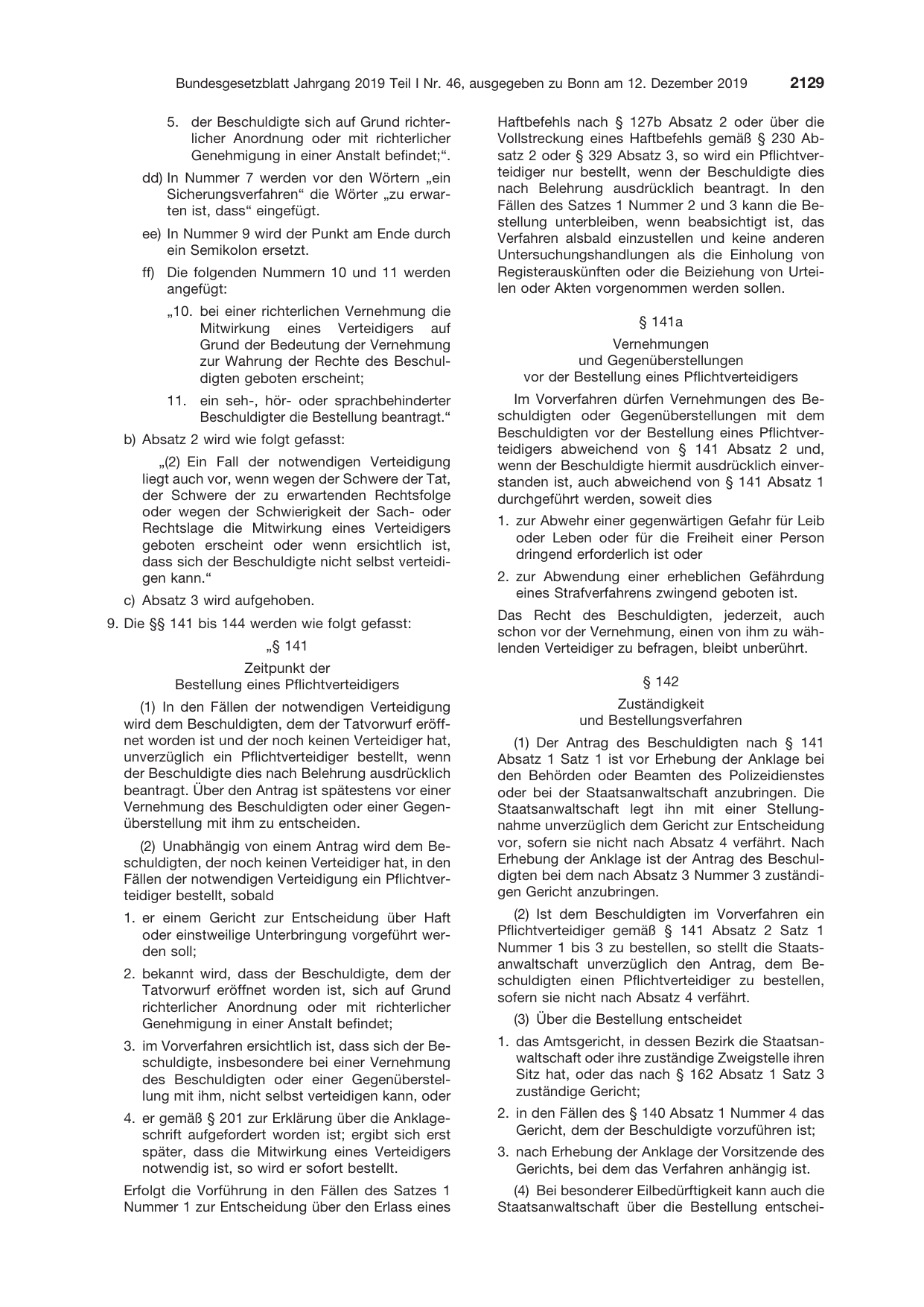 BGBl. 2019, Seite 2129 — Originalseite als Abbildung