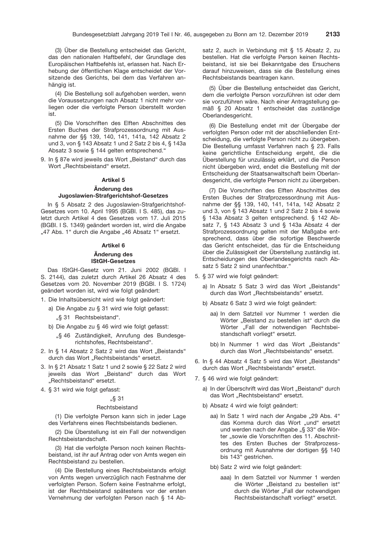 BGBl. 2019, Seite 2133 — Originalseite als Abbildung