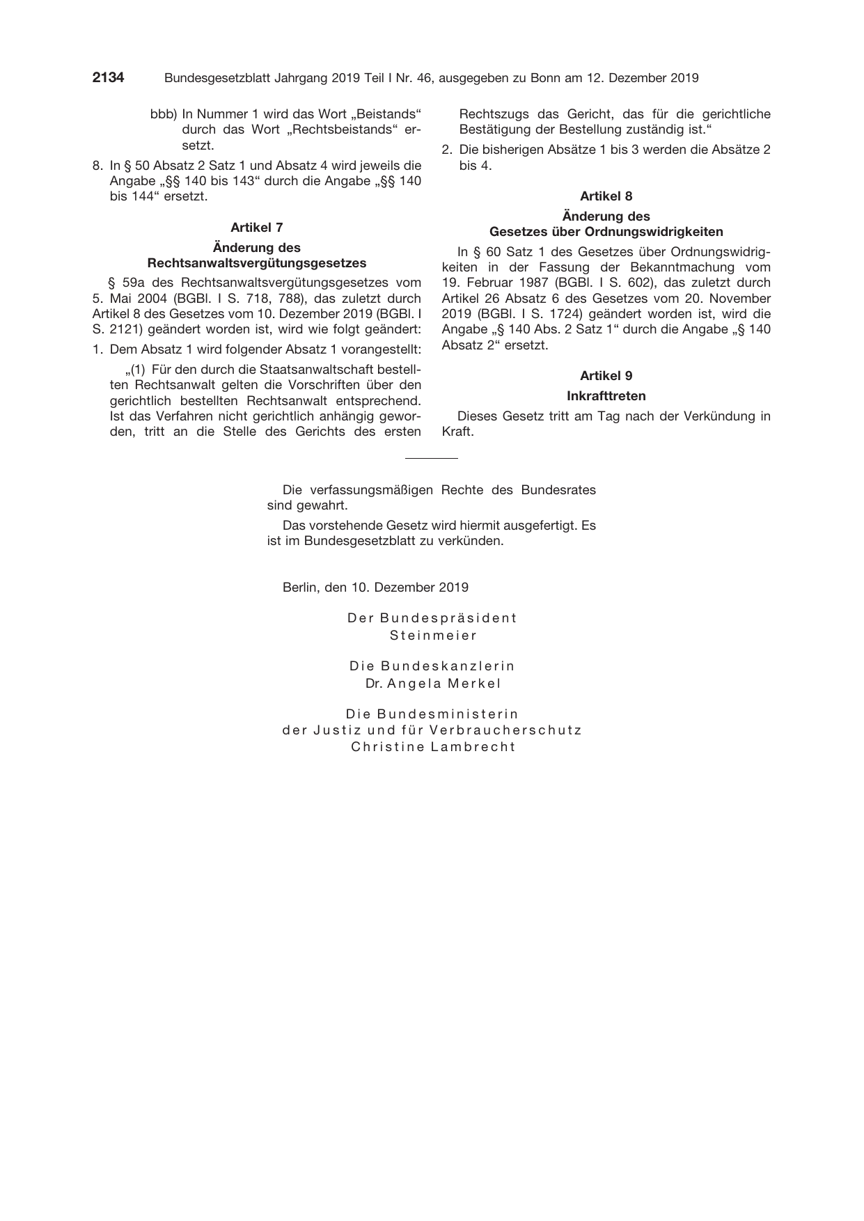BGBl. 2019, Seite 2134 — Originalseite als Abbildung